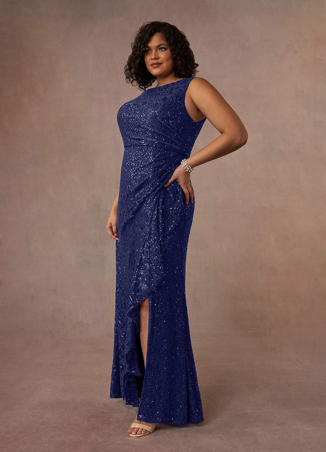 Azazie Eleanora Stormy Sheath Sequins Lace Dress Ready to Ship