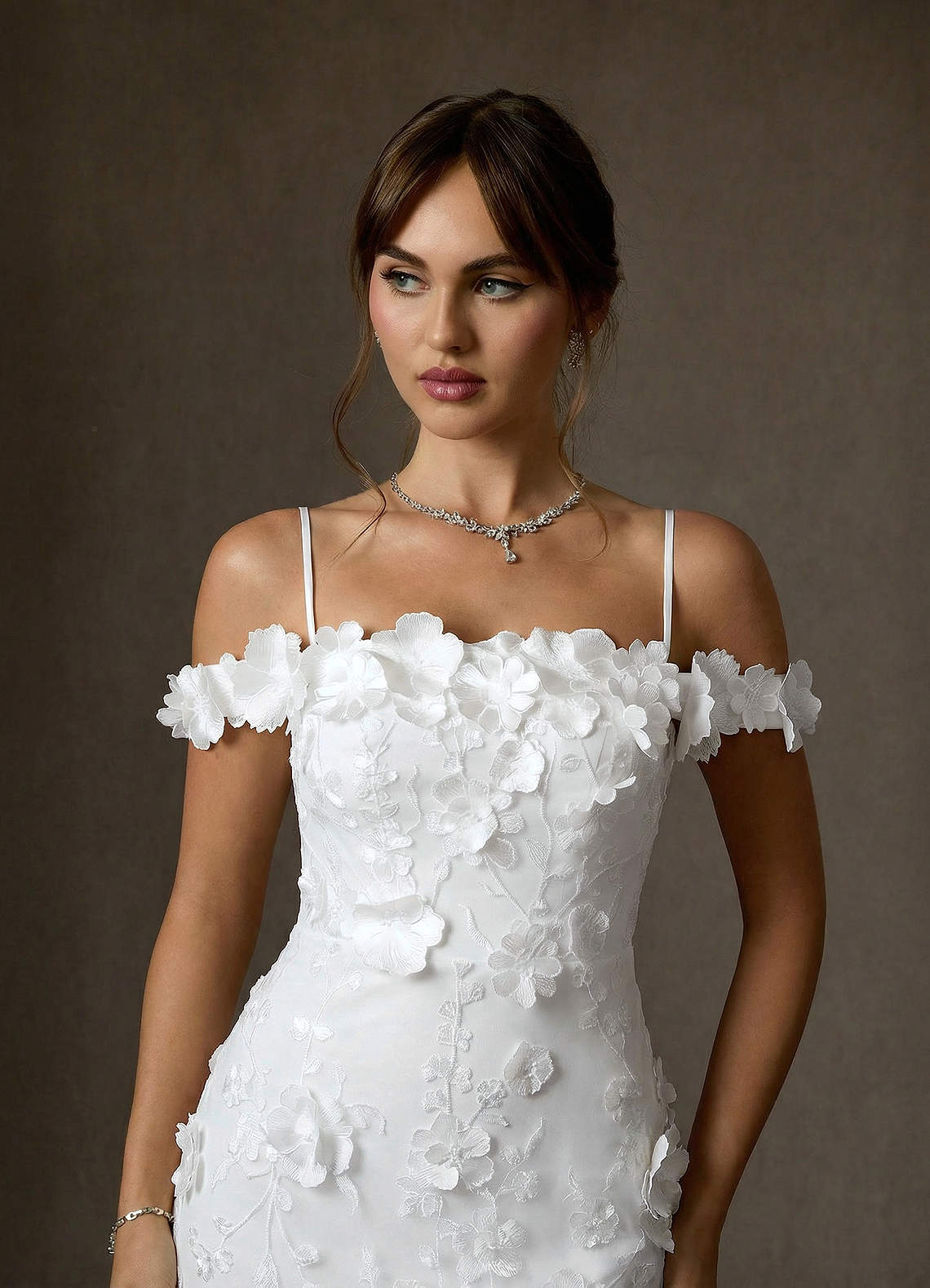 Azazie Olessia Abiti da Sposa Abito Sirena in Pizzo Bianco Diamante image4