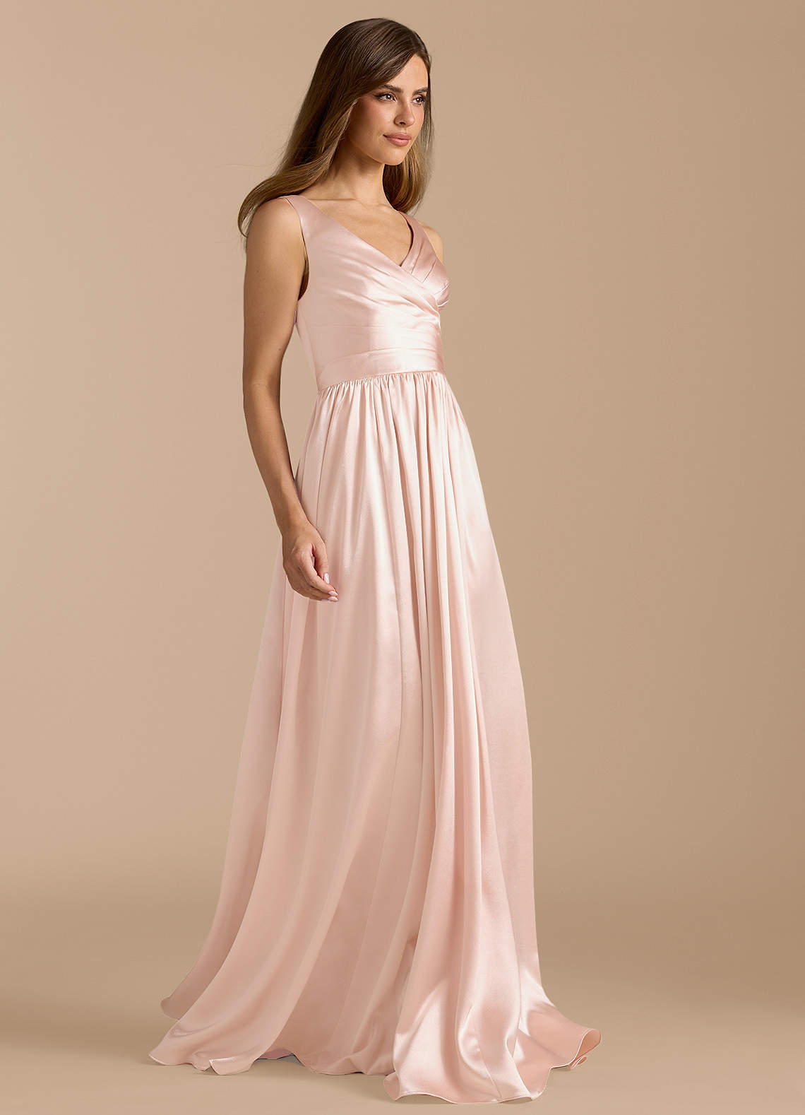 Azazie Keyla Brudtärnklänningar Klä av A-Linje i Metallisk satin Plisserad Roséguld image6