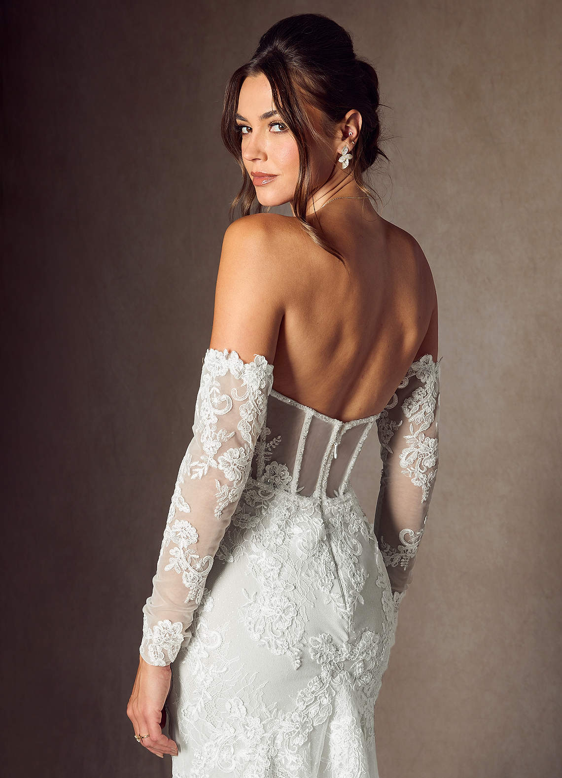 Azazie Caitlin Wedding Dresses Diamond White Mermaid Strapless Lace Dress image7