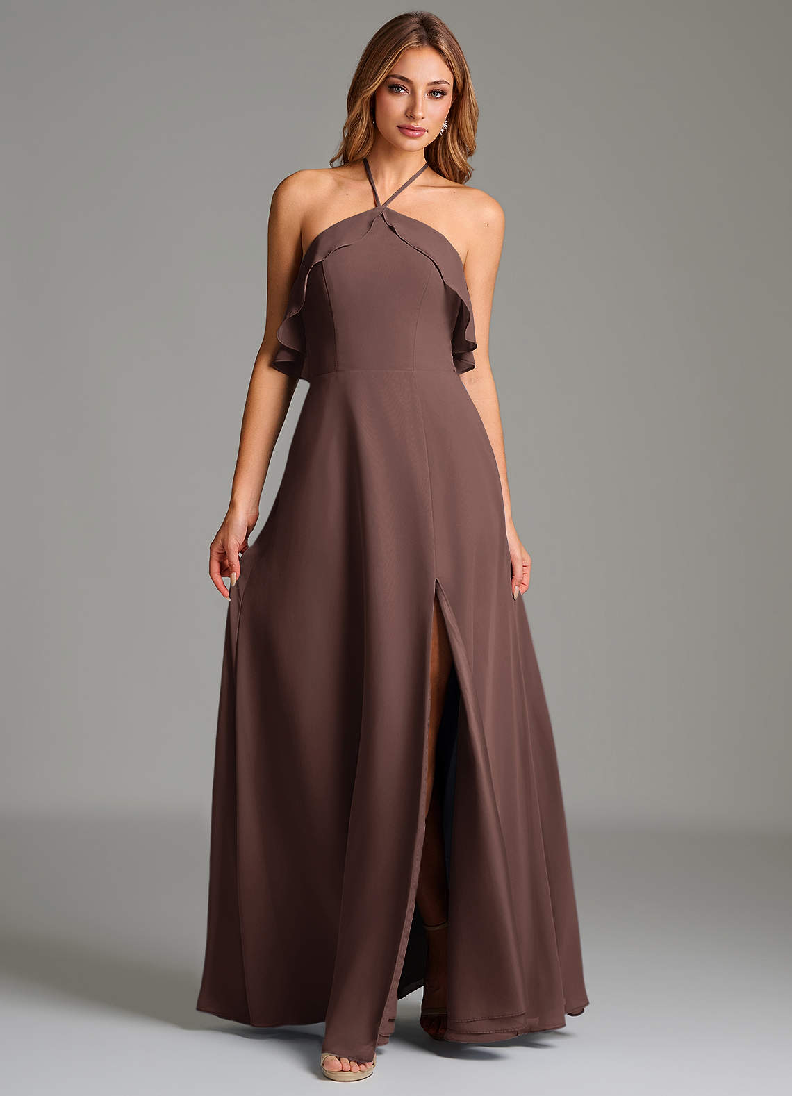 tiered chiffon wedding dress Elegant Halter Neck Maxi for Romantic Gue – Canary Houze Line bridal gown Cocktail Dresses For Older Size:55.1