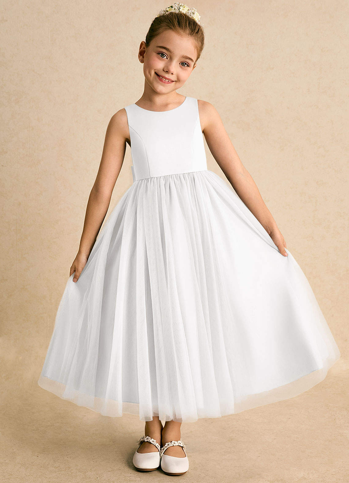 Azazie Solia Robe Demoiselle D'honneur Fillette Robe Princesse en Tulle Arc Blanc image4