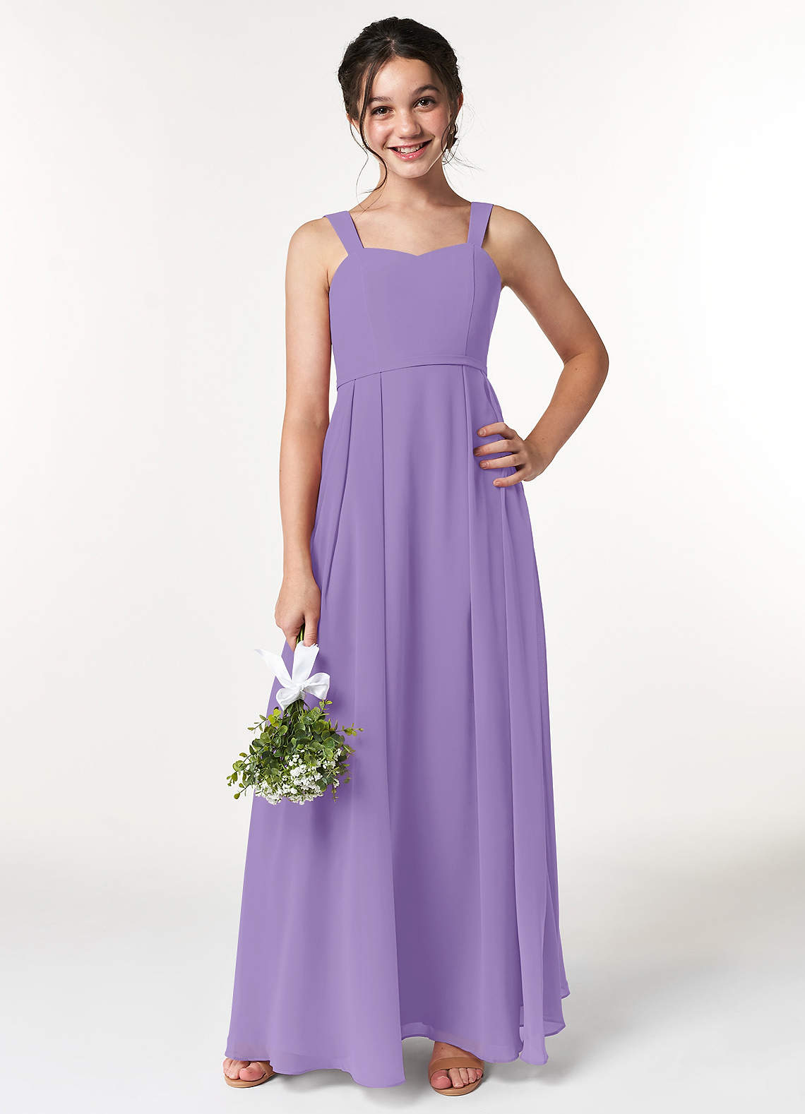 Azazie Simoan Junior Abito A-Line in Chiffon Scollo a Cuore Tahiti image1