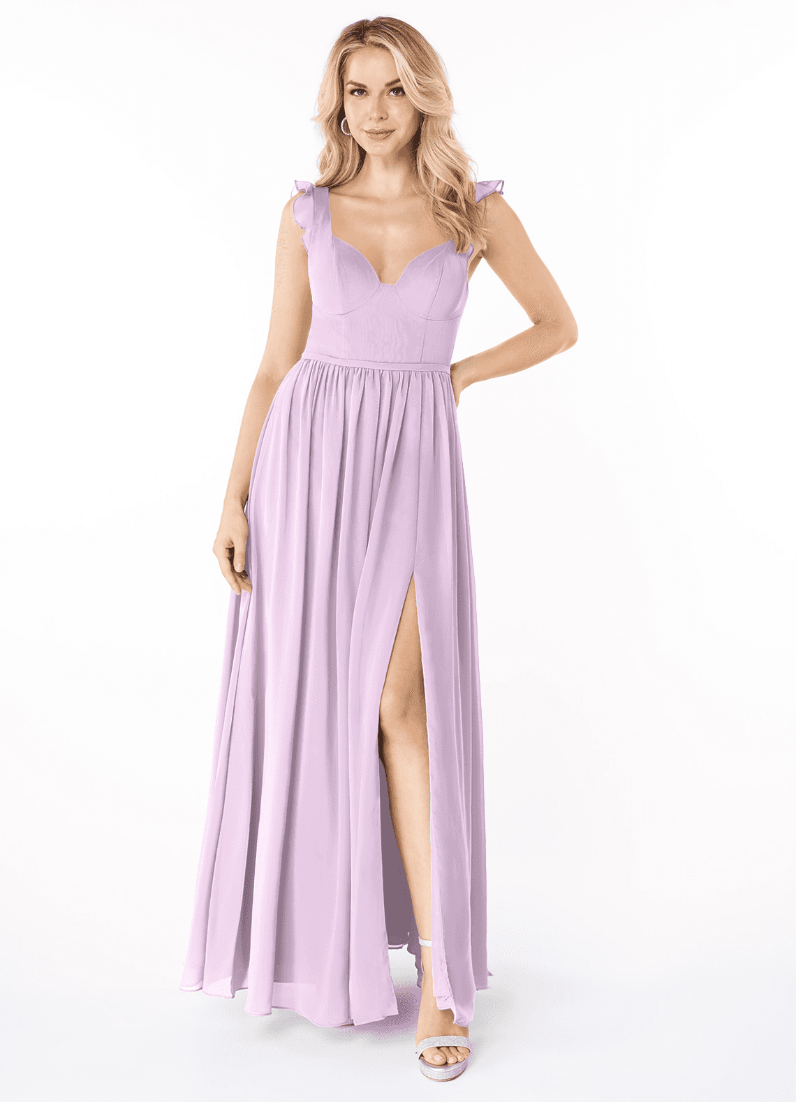 Azazie Stassie Bridesmaid Dresses Frosted Lilac A-Line Sweetheart Ruched Chiffon Dress image1