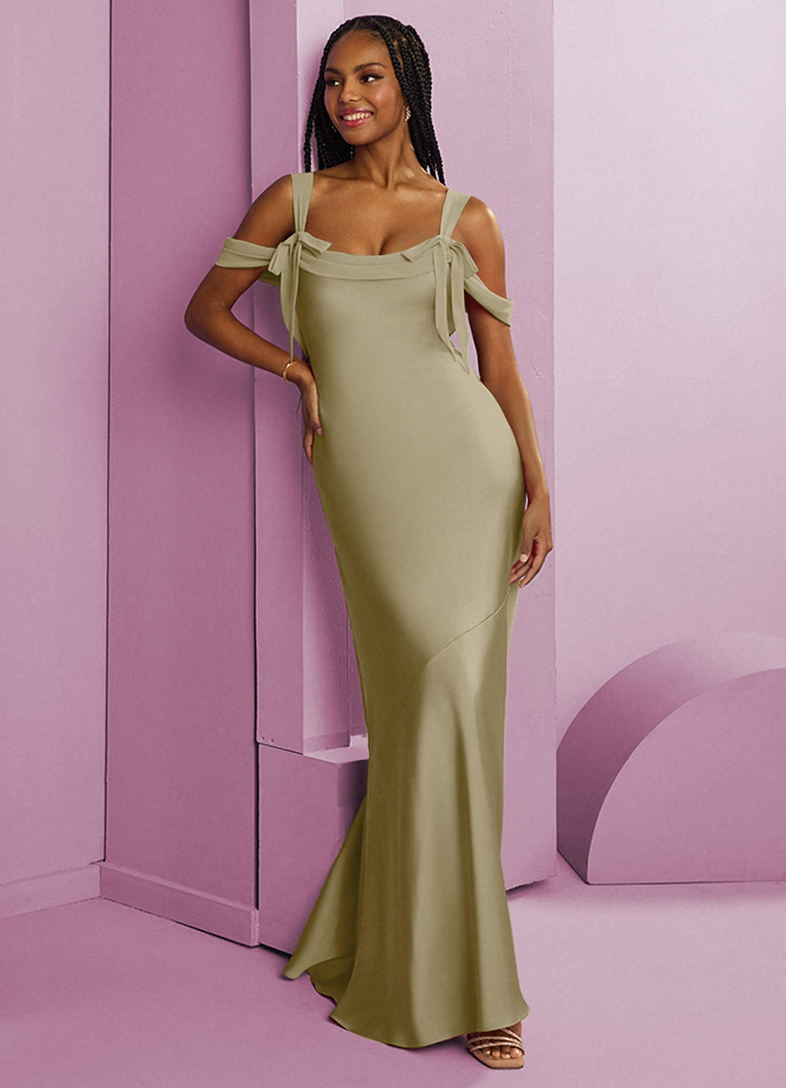 moss satin dress Barbie™ ❤ AZAZIE 1042 Ready to Ship Moss Green Stretch Satin Bridesmaid  Dresses