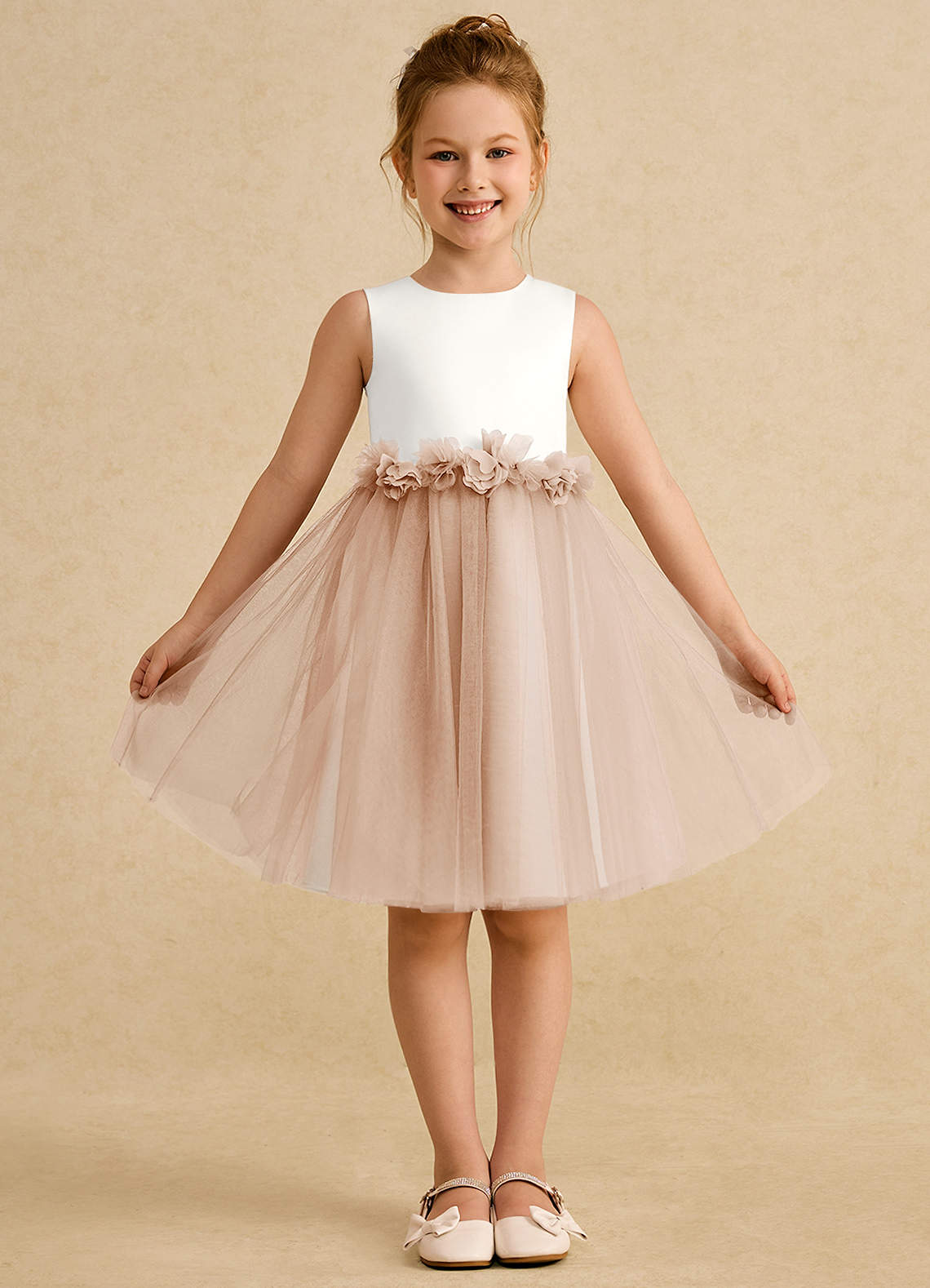 Azazie Louisa Flower Girl Dresses Ivory English Rose A-Line Sleeveless Tulle Dress image1