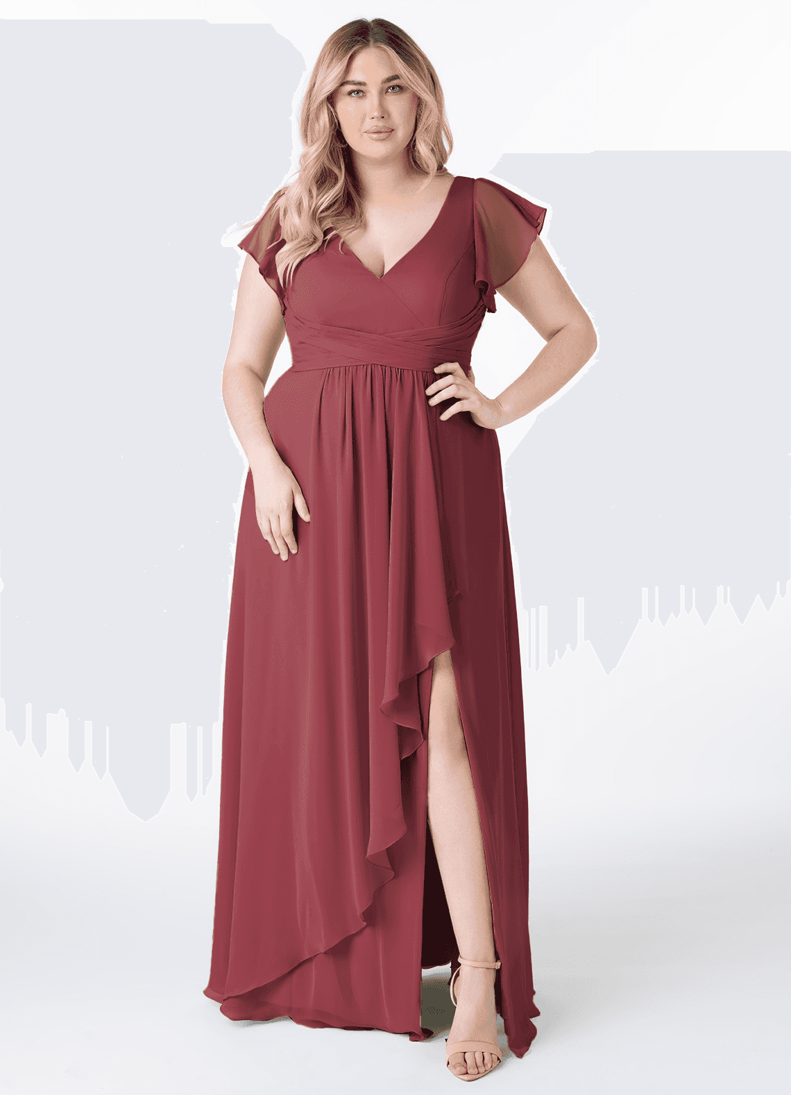 Azazie Omari Bridesmaid Dresses Merlot A-Line Chiffon Dress image6