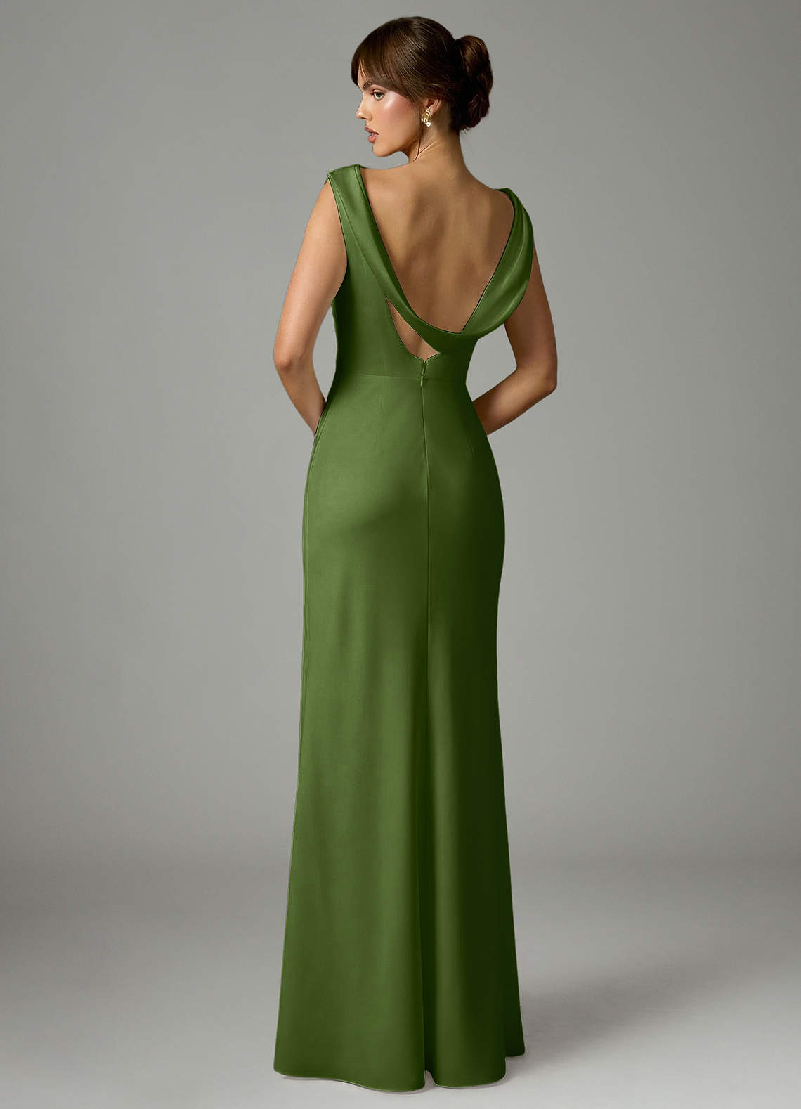 Azazie Kieryn Brudtärnklänningar Klä av Sjöjungfru i Stretch Satin Plisserad Enbärsgrön image4