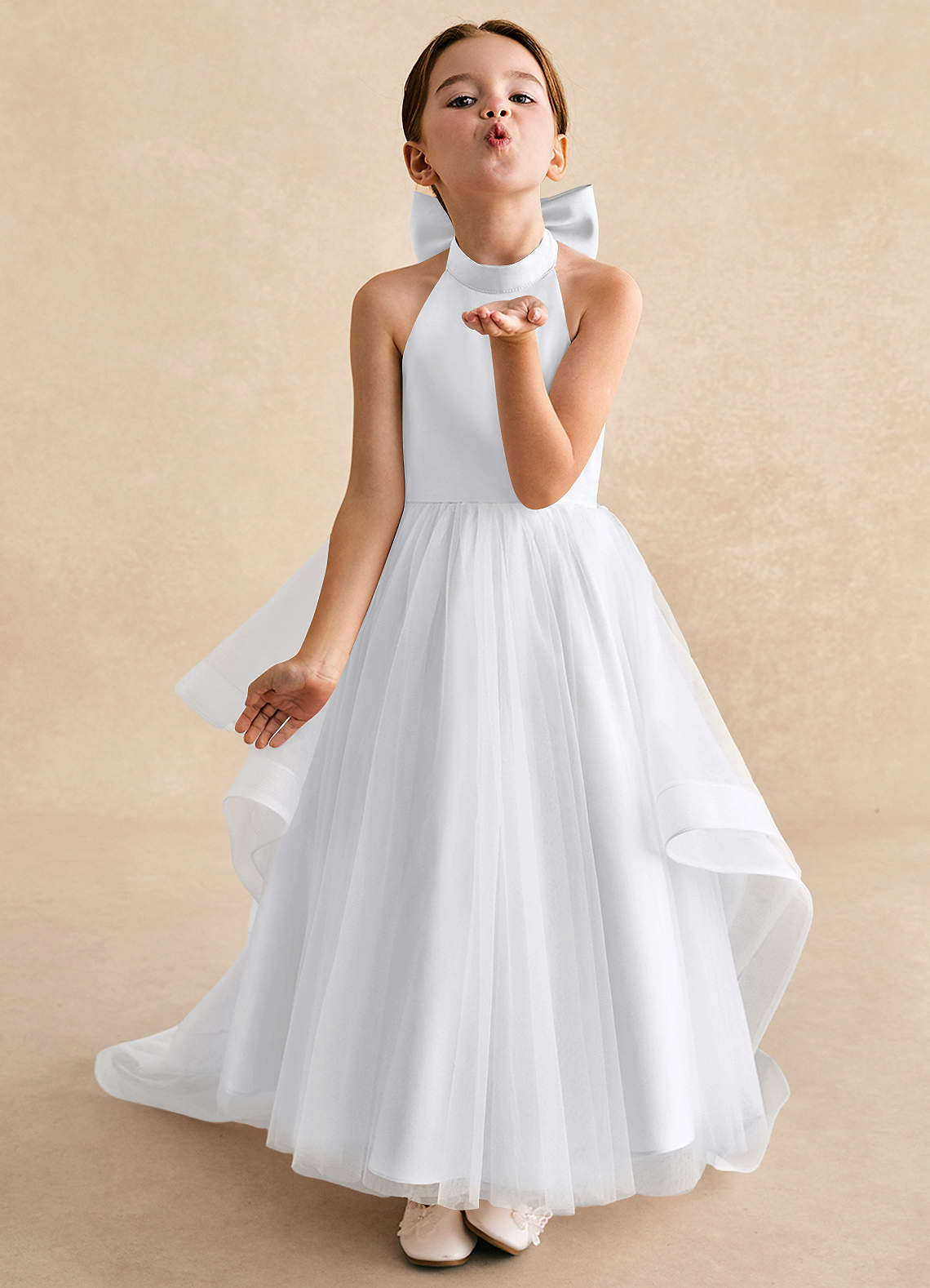 Azazie Bev Flower Girl Dresses White A-Line Convertible Tulle Dress image3