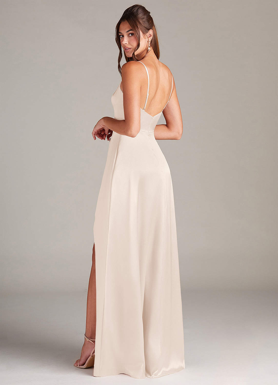 Azazie Sarella Brautjungfernkleider A-Linie Plissee Stretch-Satin Kleid Alabaster Weiß image3