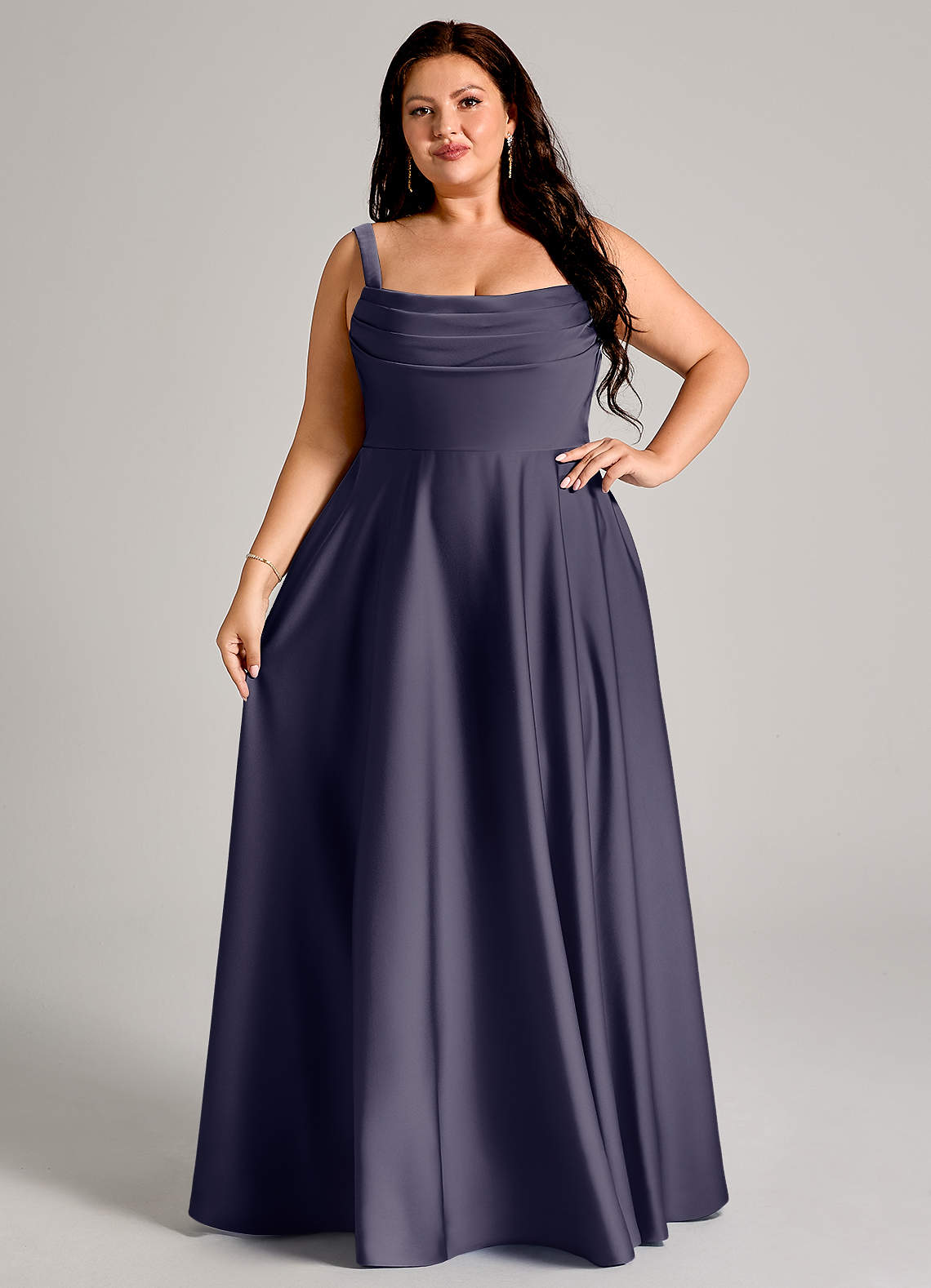 Azazie Shaude Bridesmaid Dresses Stormy A-Line Pleated Stretch Satin Dress image11