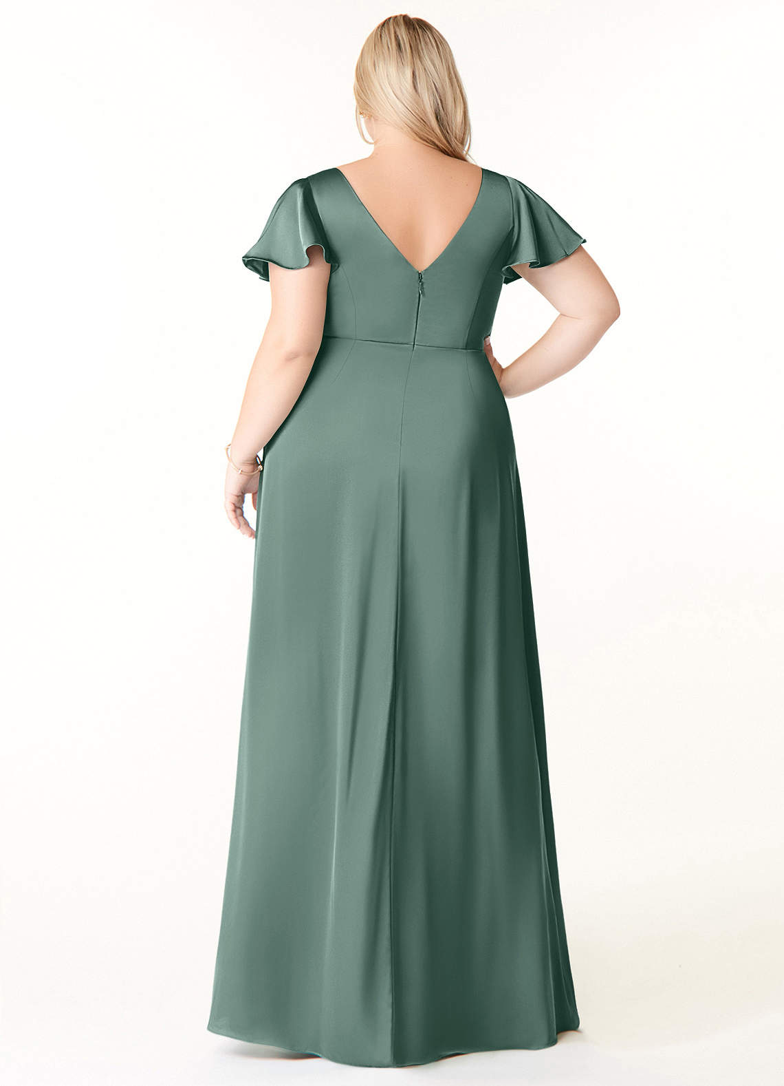 Azazie Soren At-home Try On Dresses Auburn A-Line Pleated Stretch Satin Dress image8