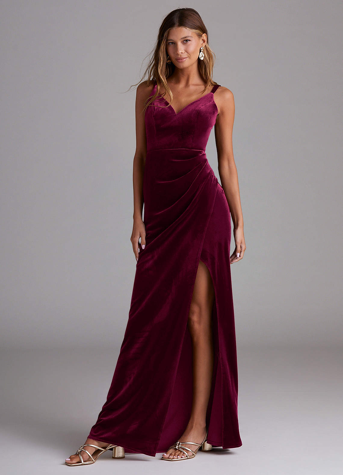 Azazie Leo Bridesmaid Dresses Cabernet Sheath Pleated Velvet Dress image1