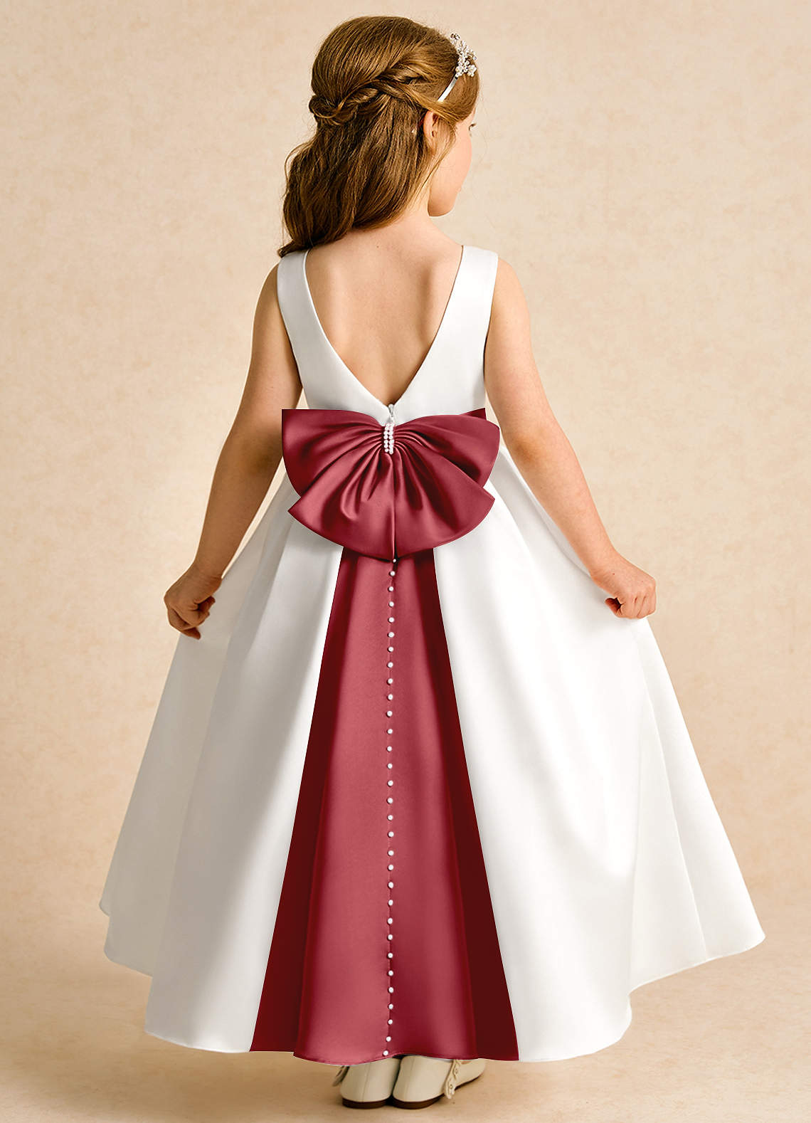 Azazie Cherry vestidos de niña de las flores Vestido de Marfil Granada de Satin Mate de Princesa con Plisado image1