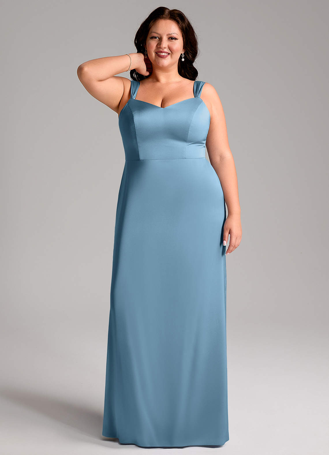 Azazie Denice Bridesmaid Dresses Steel Blue Sheath Pleated Stretch Satin Dress image8