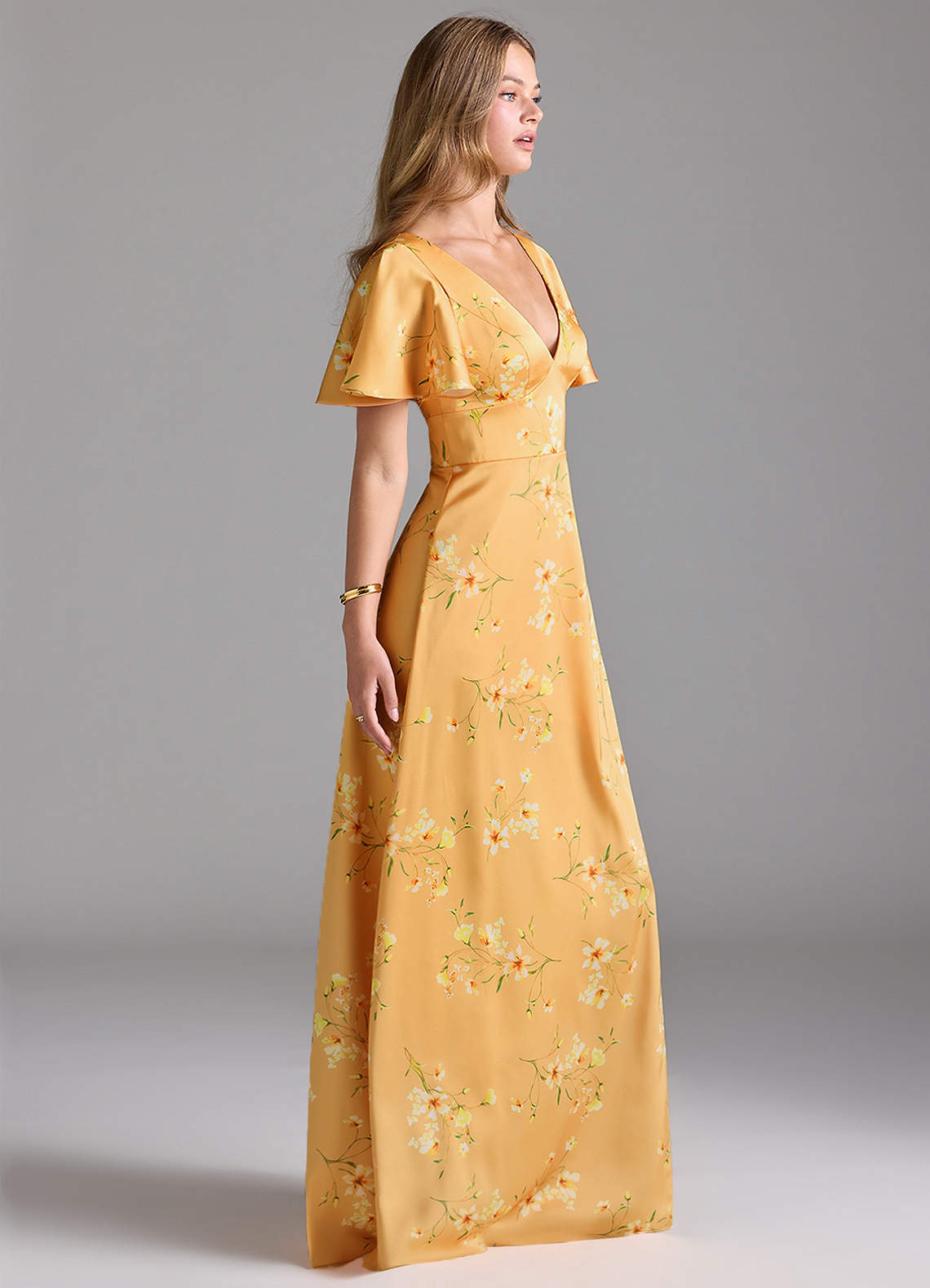 Azazie Lani Golden Blooms Stretch Satin Bridesmaid Dresses | Azazie