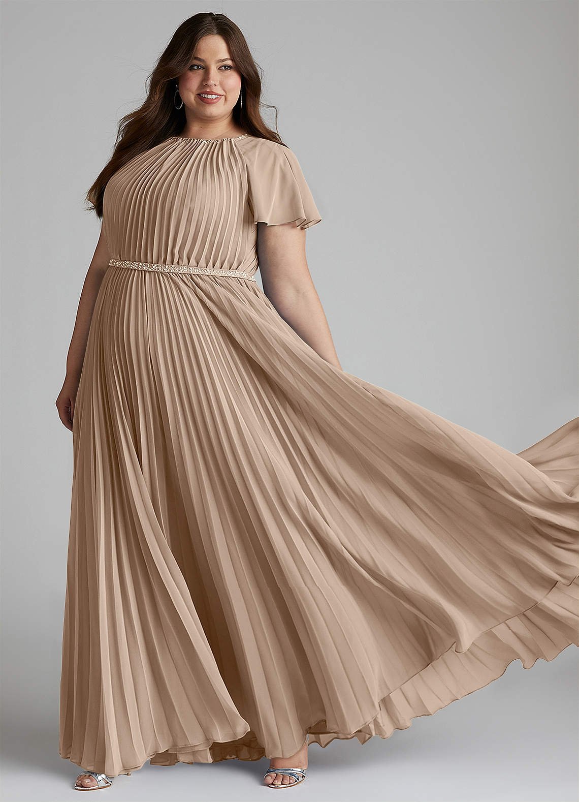 Azazie Kara Bescheidene Brautjungfernkleider A-Linie Plissee Chiffon Bodenlänge Kleid image1