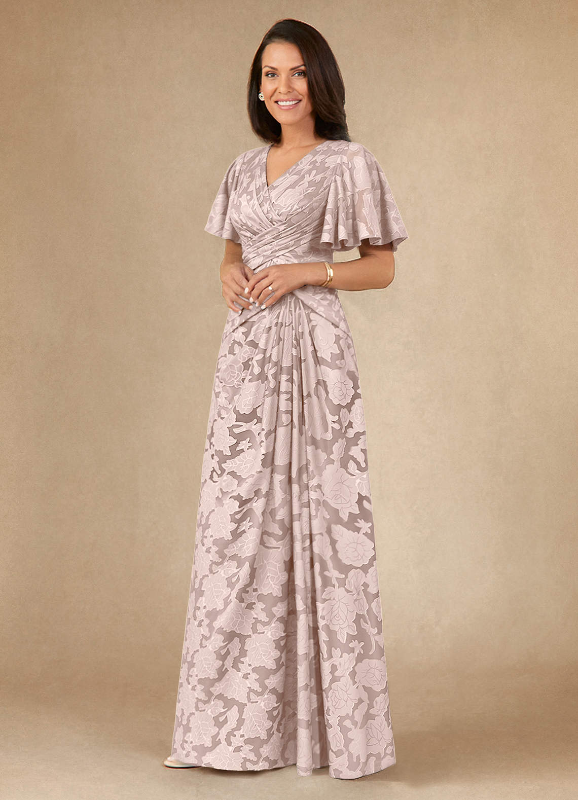 Azazie Emmeline Mother of the Bride Dresses Blushing Pink A-Line Pleated Floral Burnout Dress image2