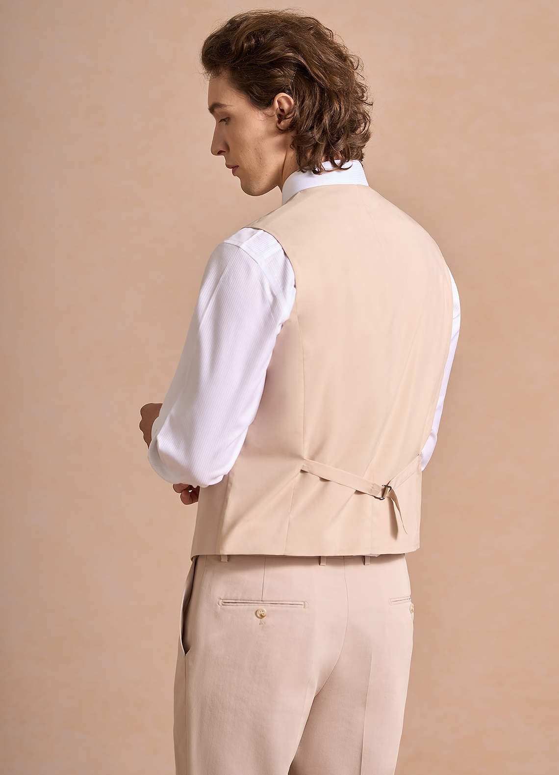 front Carter Tan Cotton Linen Blend Suit Vest