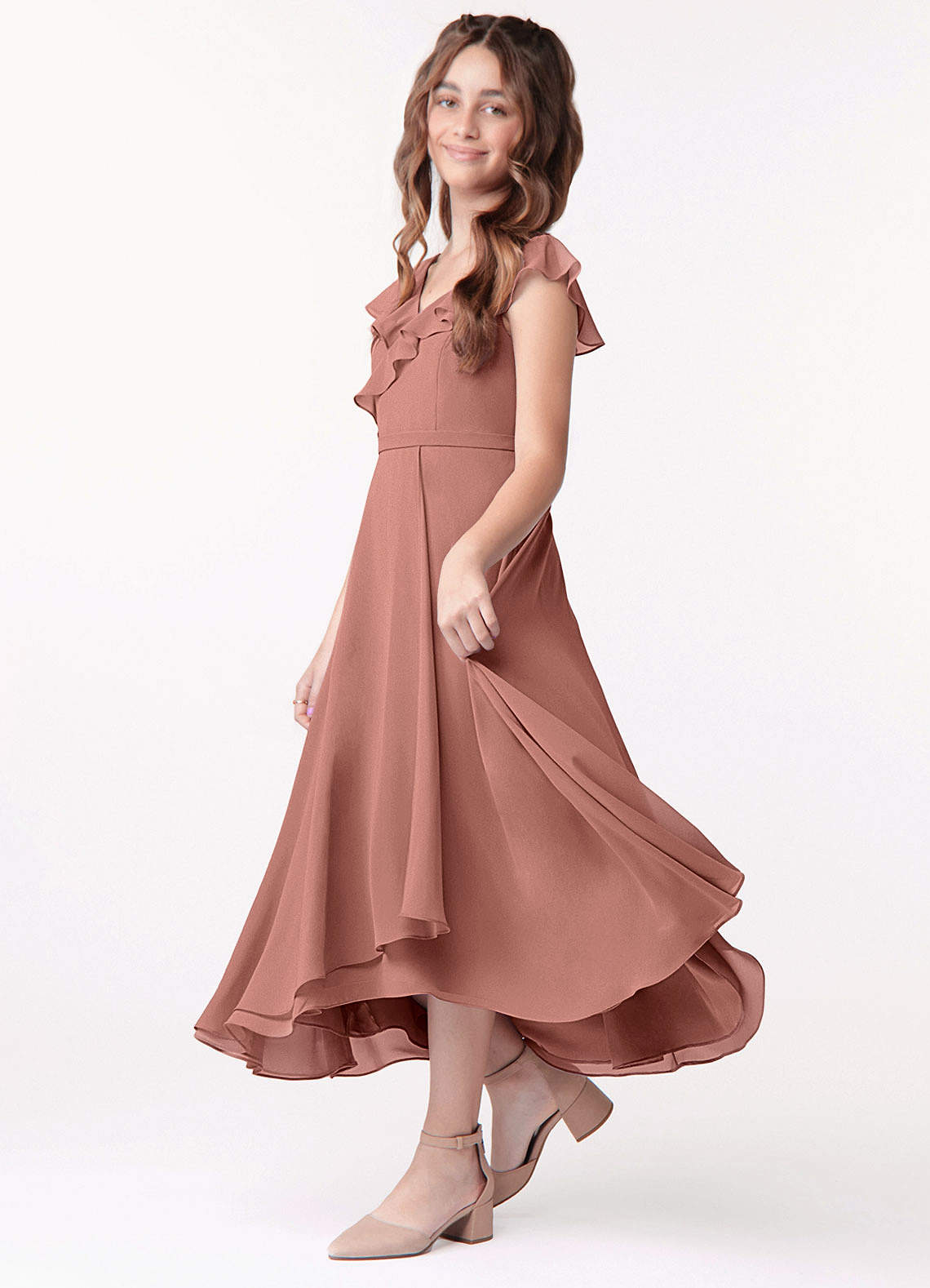 Azazie Posie Junior Cedar Rose A-Line Ruched Chiffon Dress image1