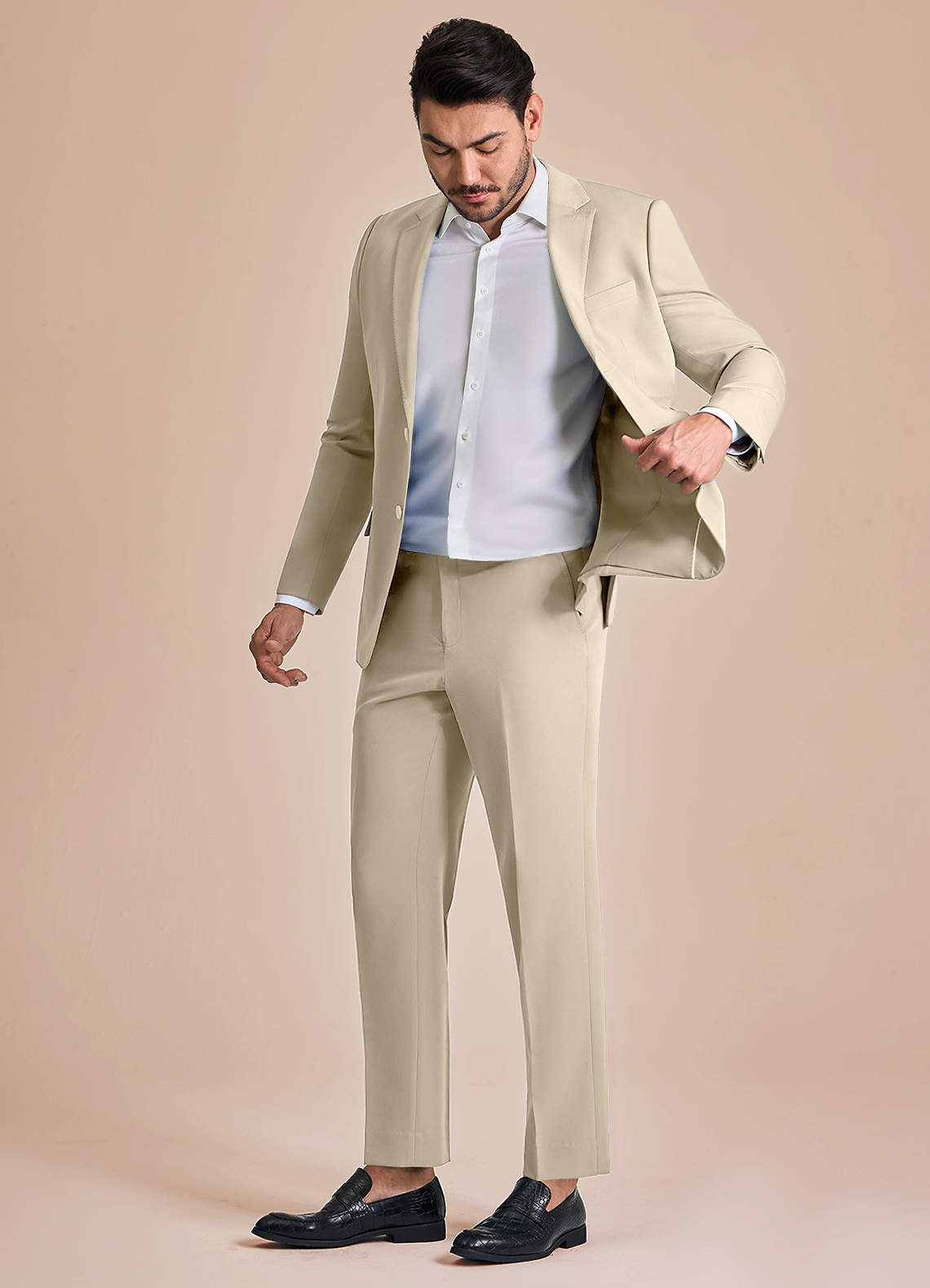 front James Tan Structured Stretch Suit