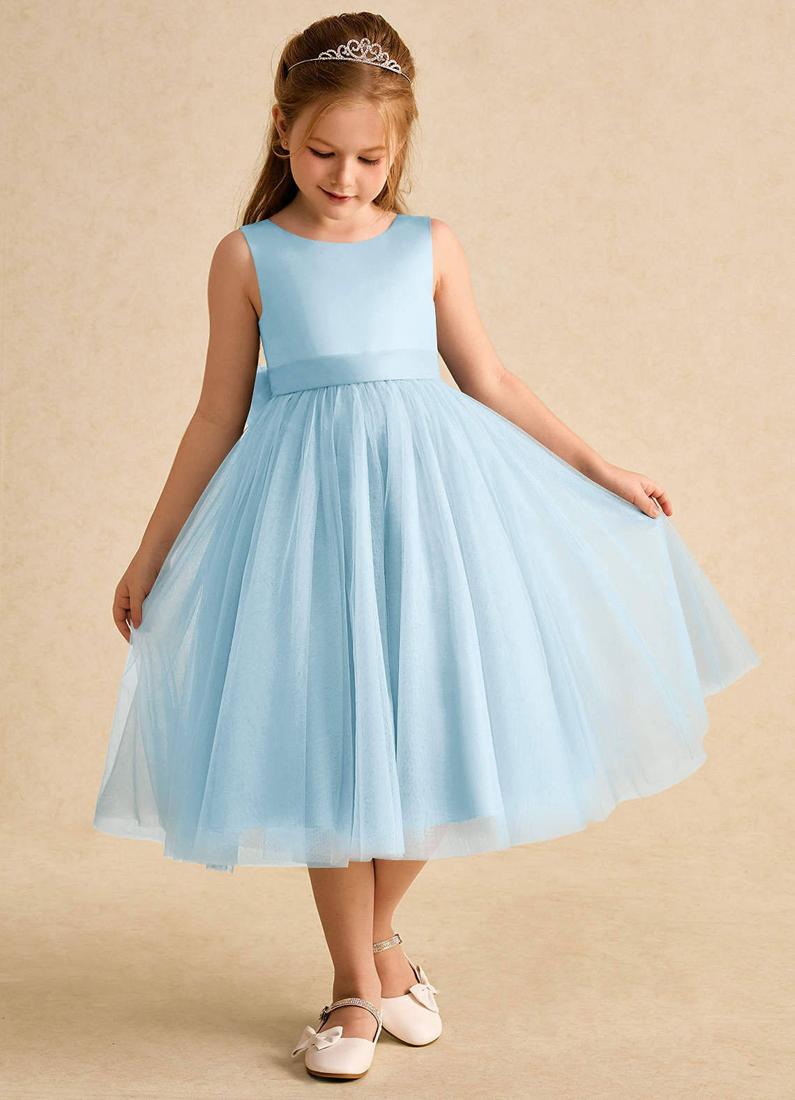Azazie Winnie vestidos de niña de las flores Vestido de Azul Cielo de Tul de Princesa con Lazo image1