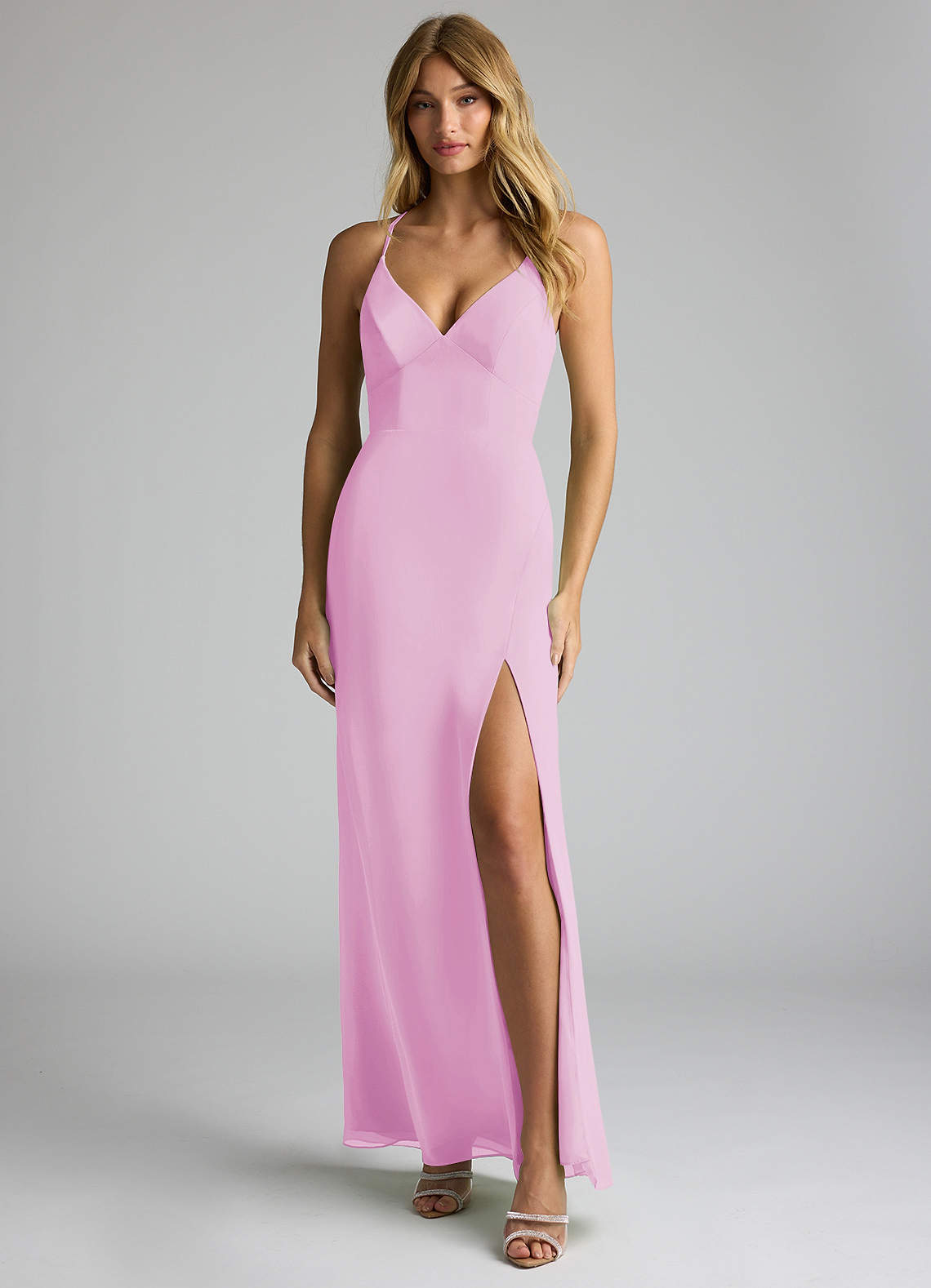 Azazie Becca Abiti da Damigella Abito Tubino in Chiffon con Scollo a V Rosa Confetto image1