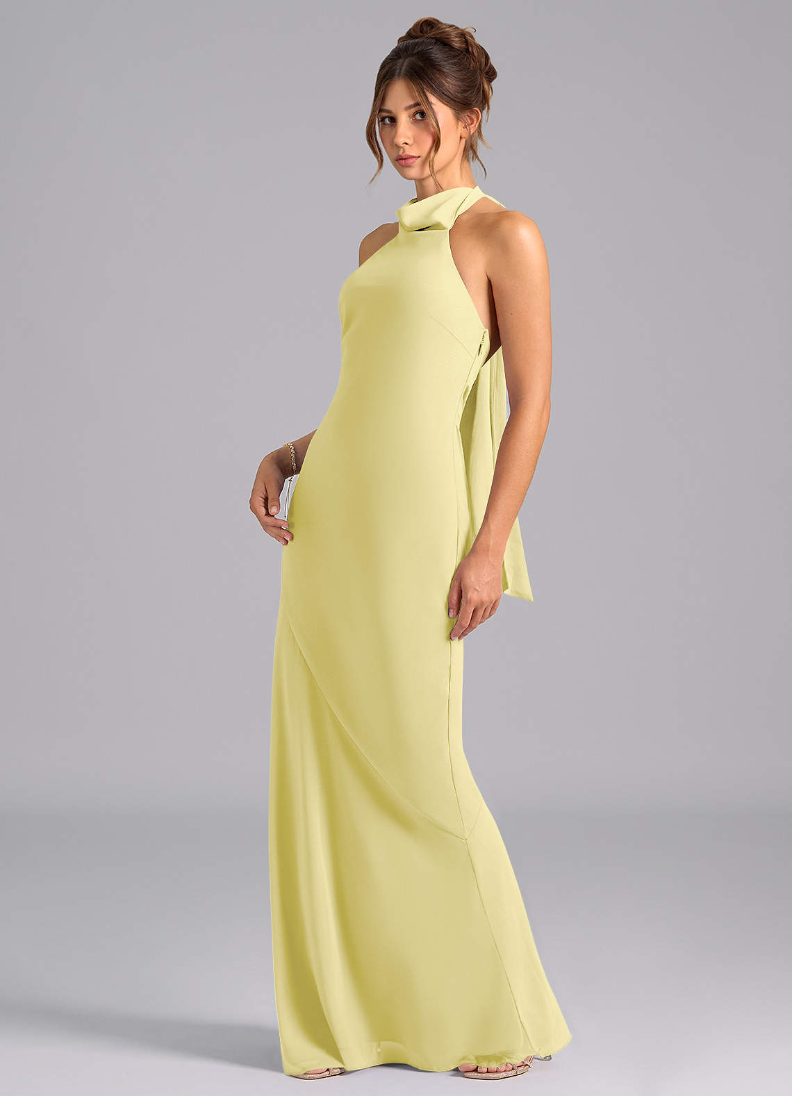 Azazie Velli Bridesmaid Dresses Lemon Sorbet Mermaid Bow Chiffon Dress image1