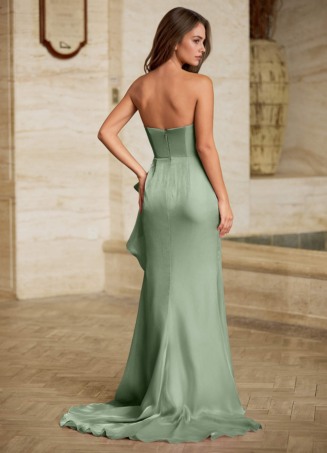 green emerald velvet dress Applique Sleeveless A-Line Gown by Juliet JT2565U Sage Green / 14