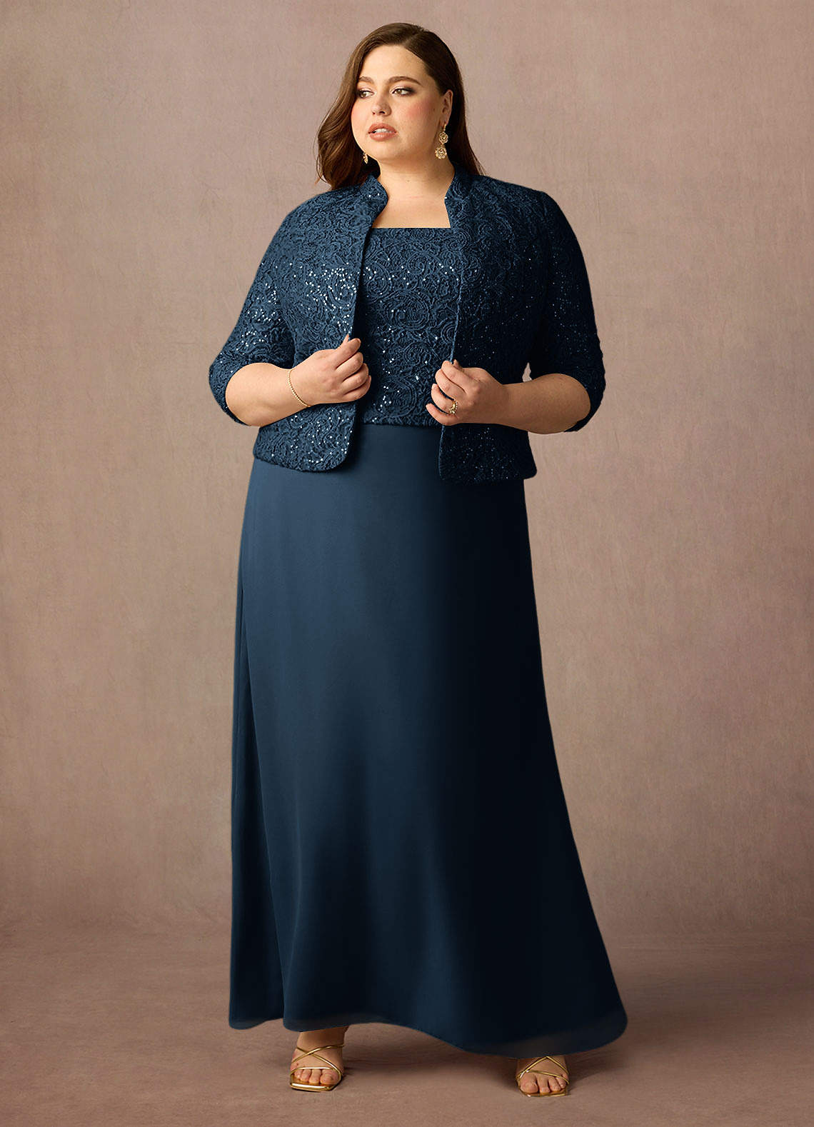 Azazie Cornelia Dark Navy Sheath Square Neckline Sequins Chiffon