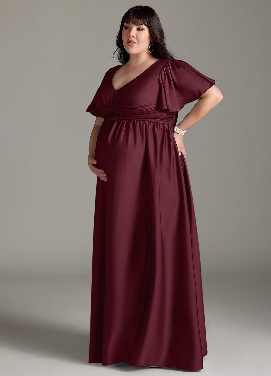 Azazie Verna vestidos de dama de honor de maternidad Vestido de Corte En A Volante Hasta el suelo Satén Elástico image13