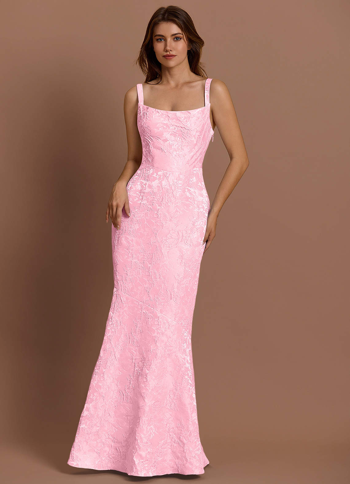 Azazie Plus Size Floor-Length Maxi Dresses Mermaid Wedding Guest Formal Dresses Scoop Pink