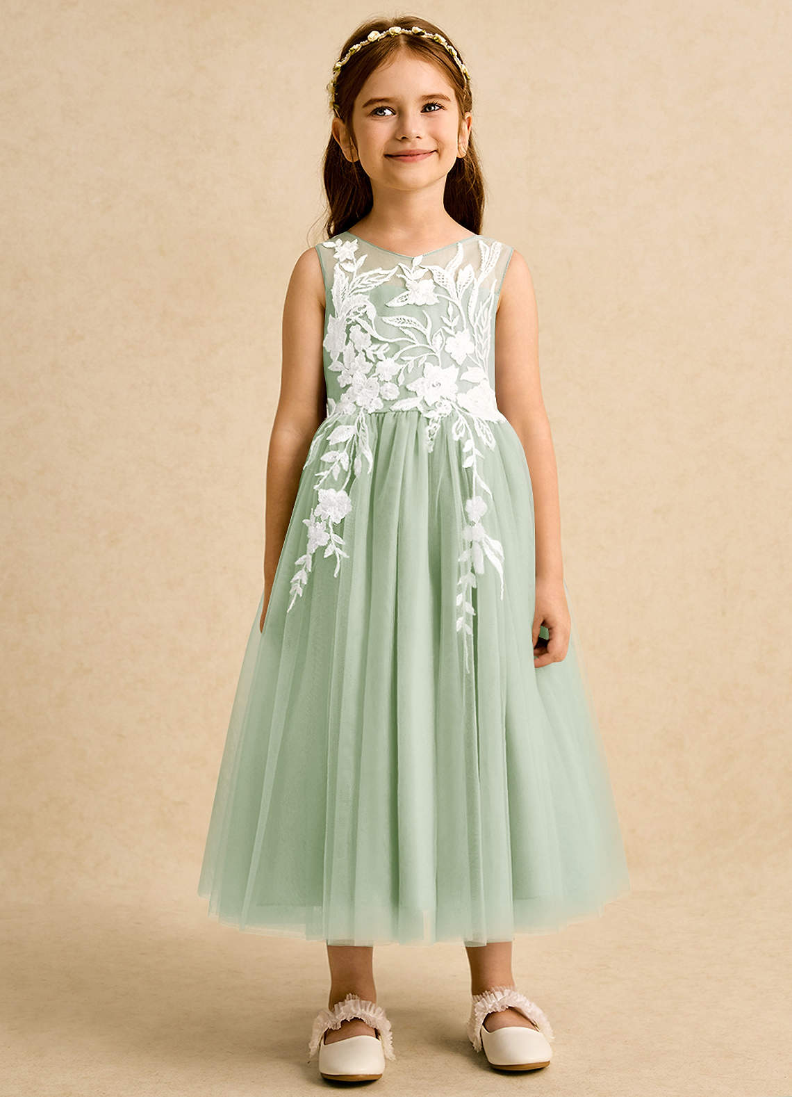 Azazie Sundae Blumenmädchenkleider Ballkleid Spitze Kleid Staubiger Salbeigrün image6