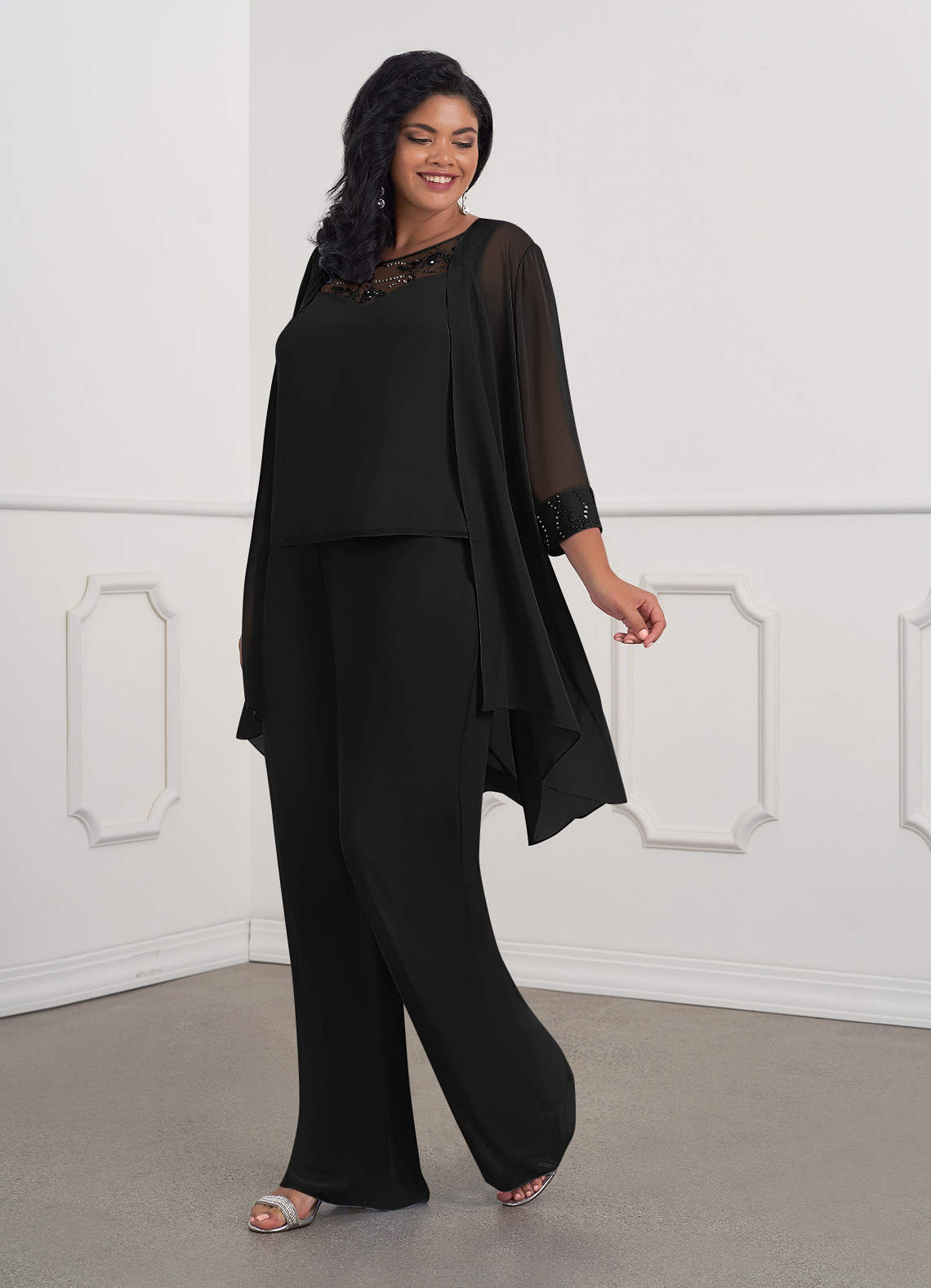 Azazie Maura Mother of the Bride Dresses Black Jumpsuit/Pantsuit Sequins Chiffon Dress image7