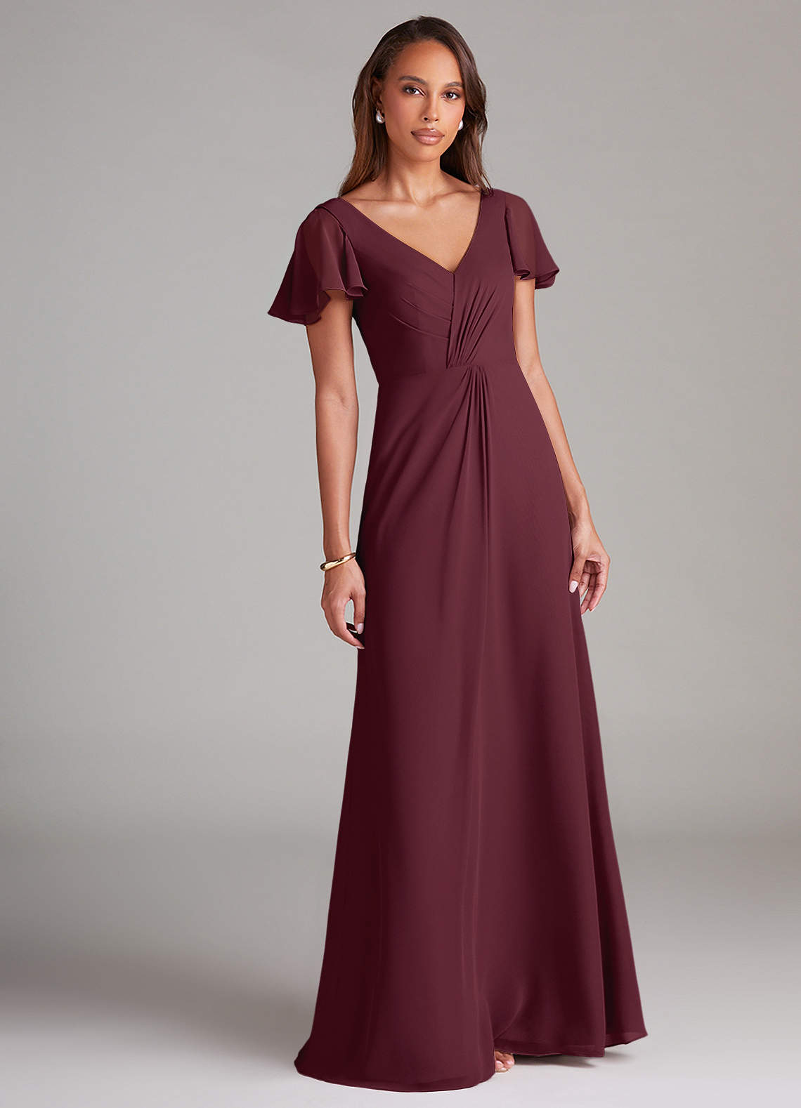 Azazie Soren Bridesmaid Dresses Cabernet A-Line Ruched Chiffon Dress image1