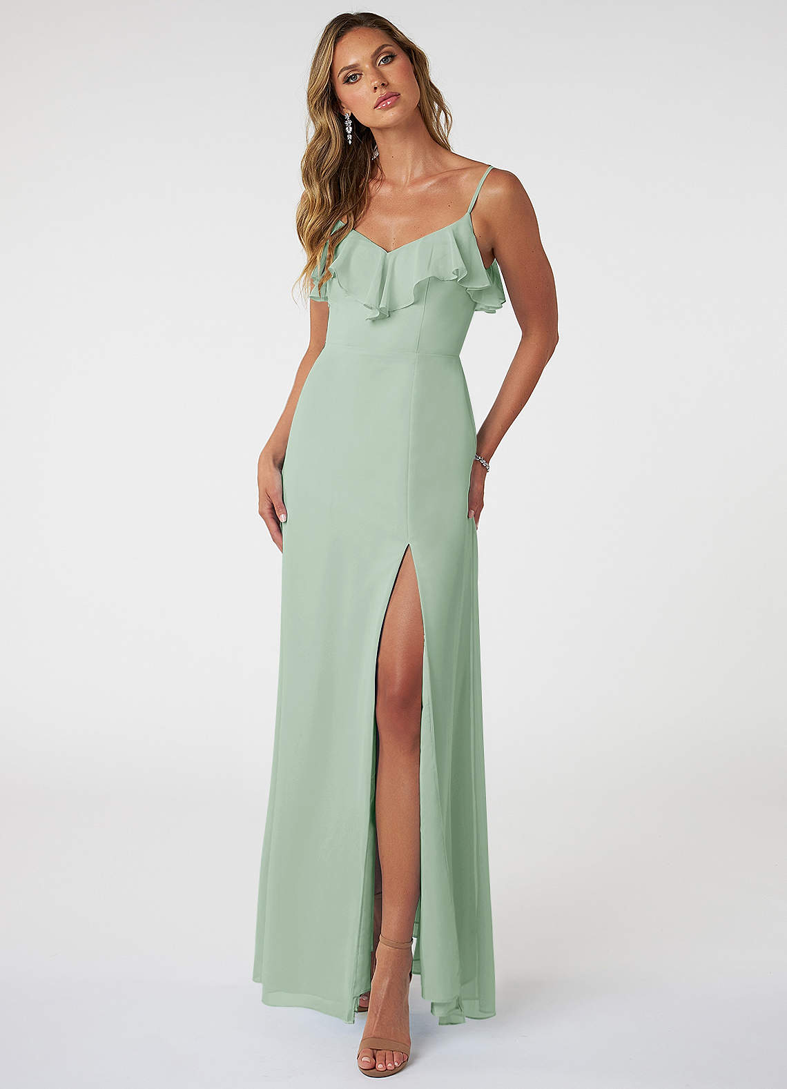 Azazie Natalia Ready to Ship Agave Chiffon Bridesmaid Dresses | Azazie