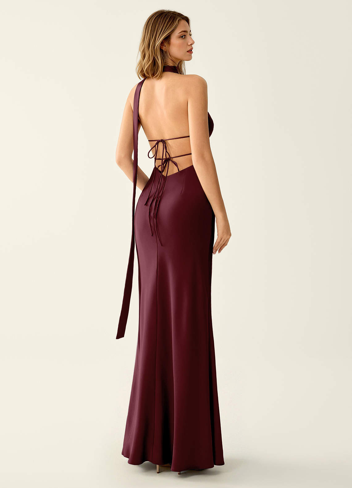 satin backless maxi dress Wrenllien Wine Deep V-Neck PrettyLittleThing Women's Slinky High honeymoon Size:SMALL Pair with strappy metallic