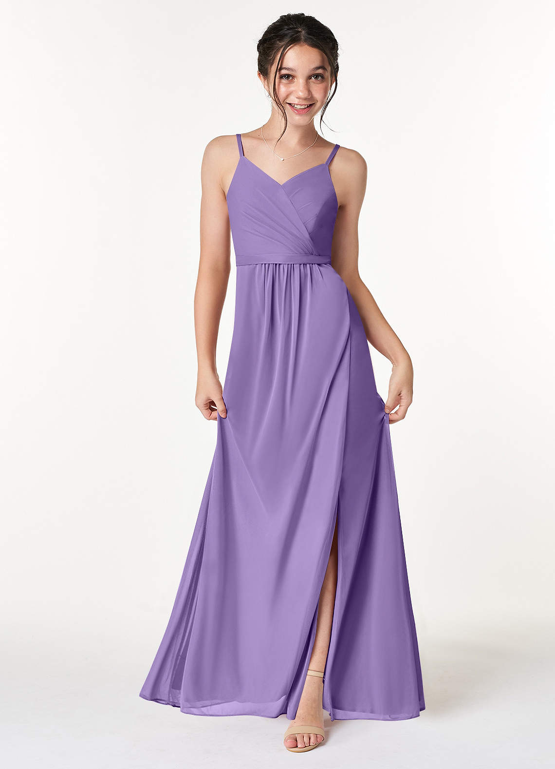 Azazie Luxy Junior Tahiti Pleated Mesh Dress image1