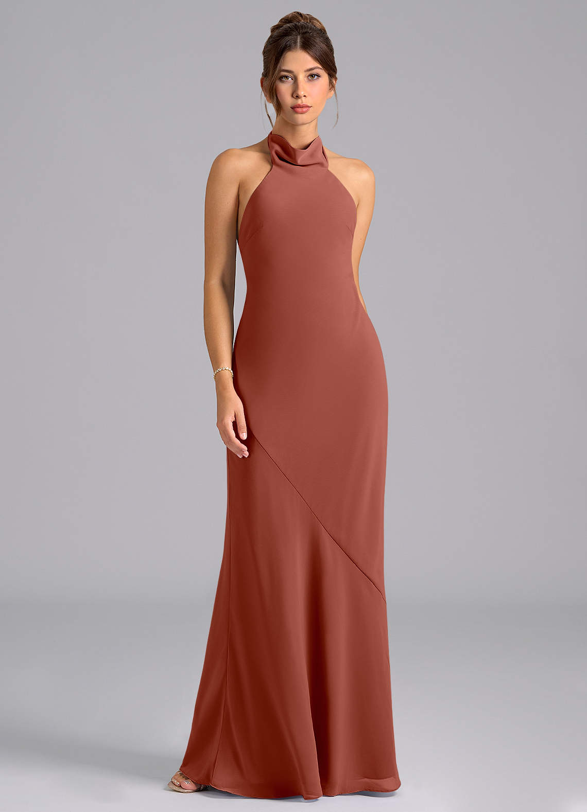 Azazie Velli Morsiusneito Mekot Mrenneito Korkea kaulus Sifonki Lattian pituus Pukeutua image5