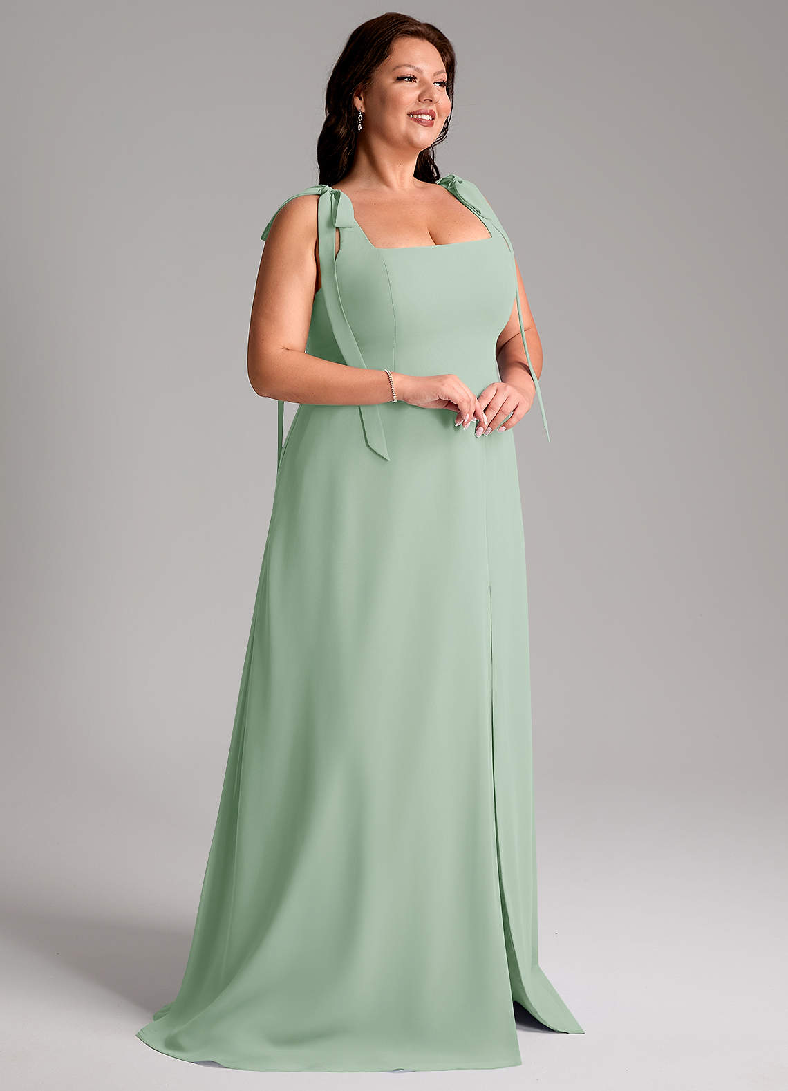 Azazie Debra At-home Try On Dresses Agave A-Line with Pockets Chiffon Convertible Dress image14