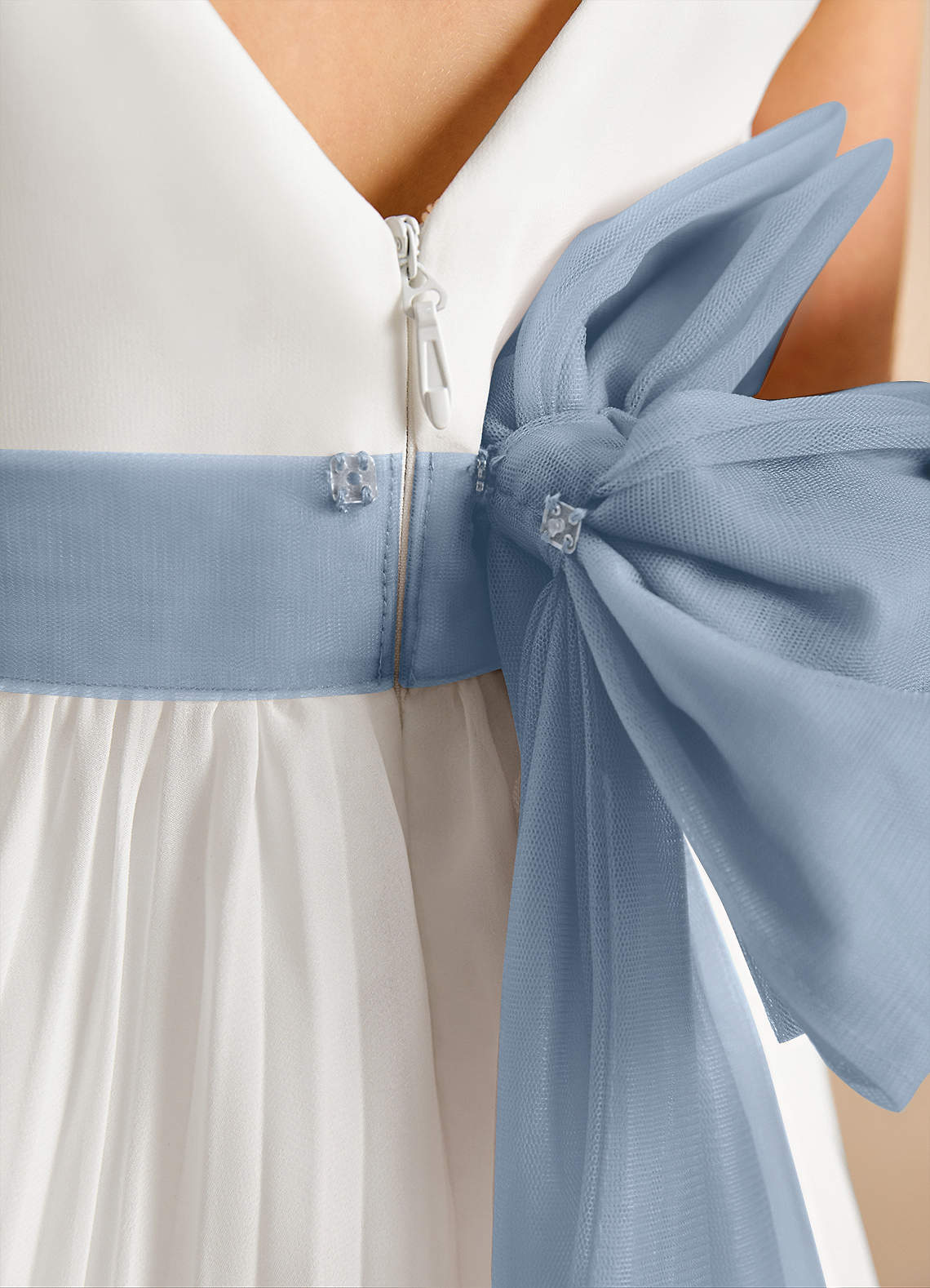 Azazie Margot Abiti da Ragazza di Fiori Abito A-Line in Chiffon Plissettato Avorio Blu Polvere image8