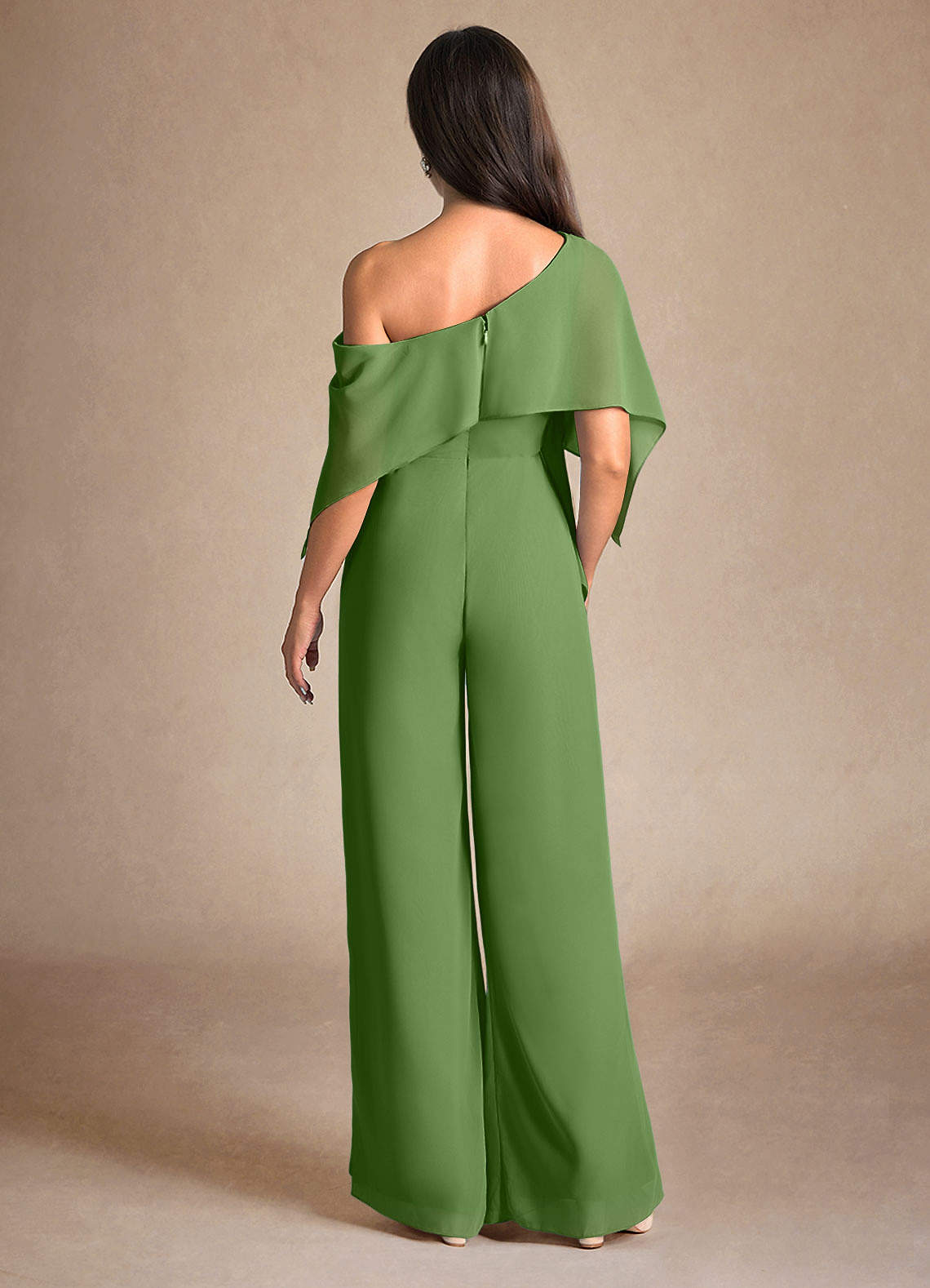 Azazie Halima Moeder van de bruid jurken Broekpak Jurk van Chiffon Zijsplit Basilicum image2