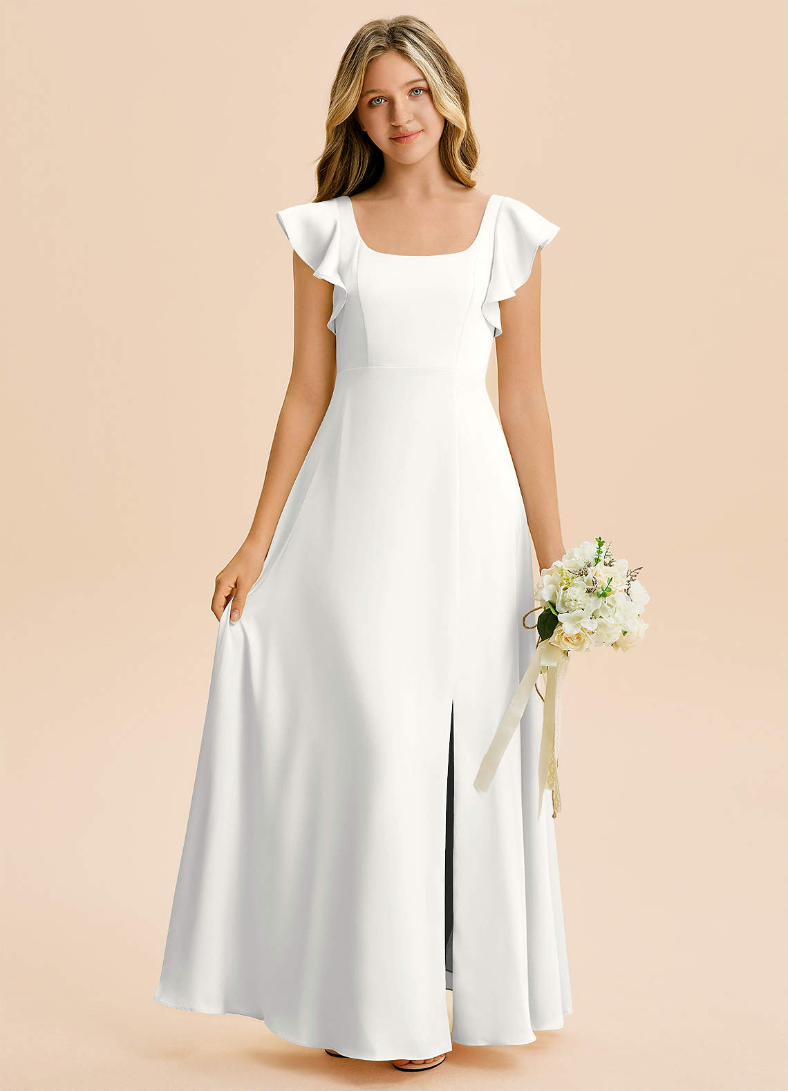 jr bridesmaid dresses white Azazie Bondi Junior Color:Caramel/Crystal