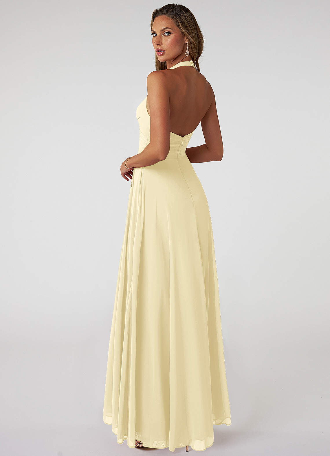Azazie Tessie Bridesmaid Dresses Lemon Sorbet A-Line V-Neck Pleated Chiffon Dress image1
