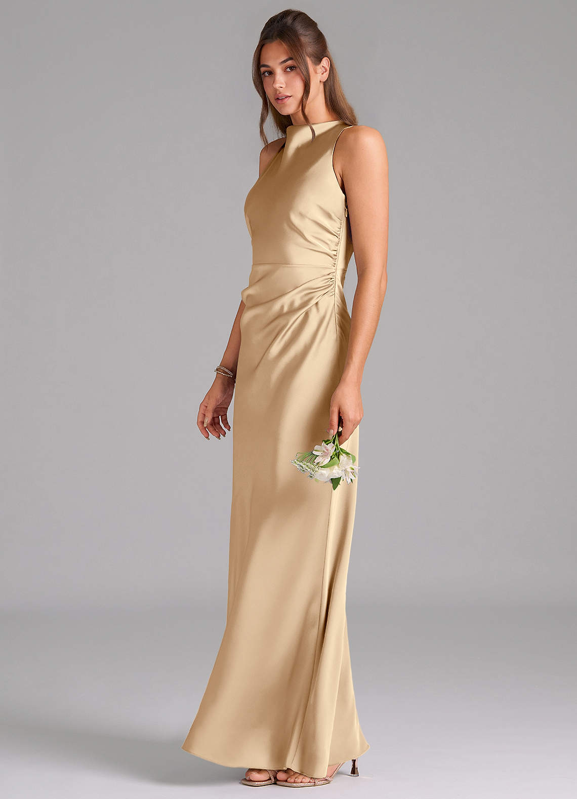 Azazie Evadne Champagne Stretch Satin Bridesmaid Dresses