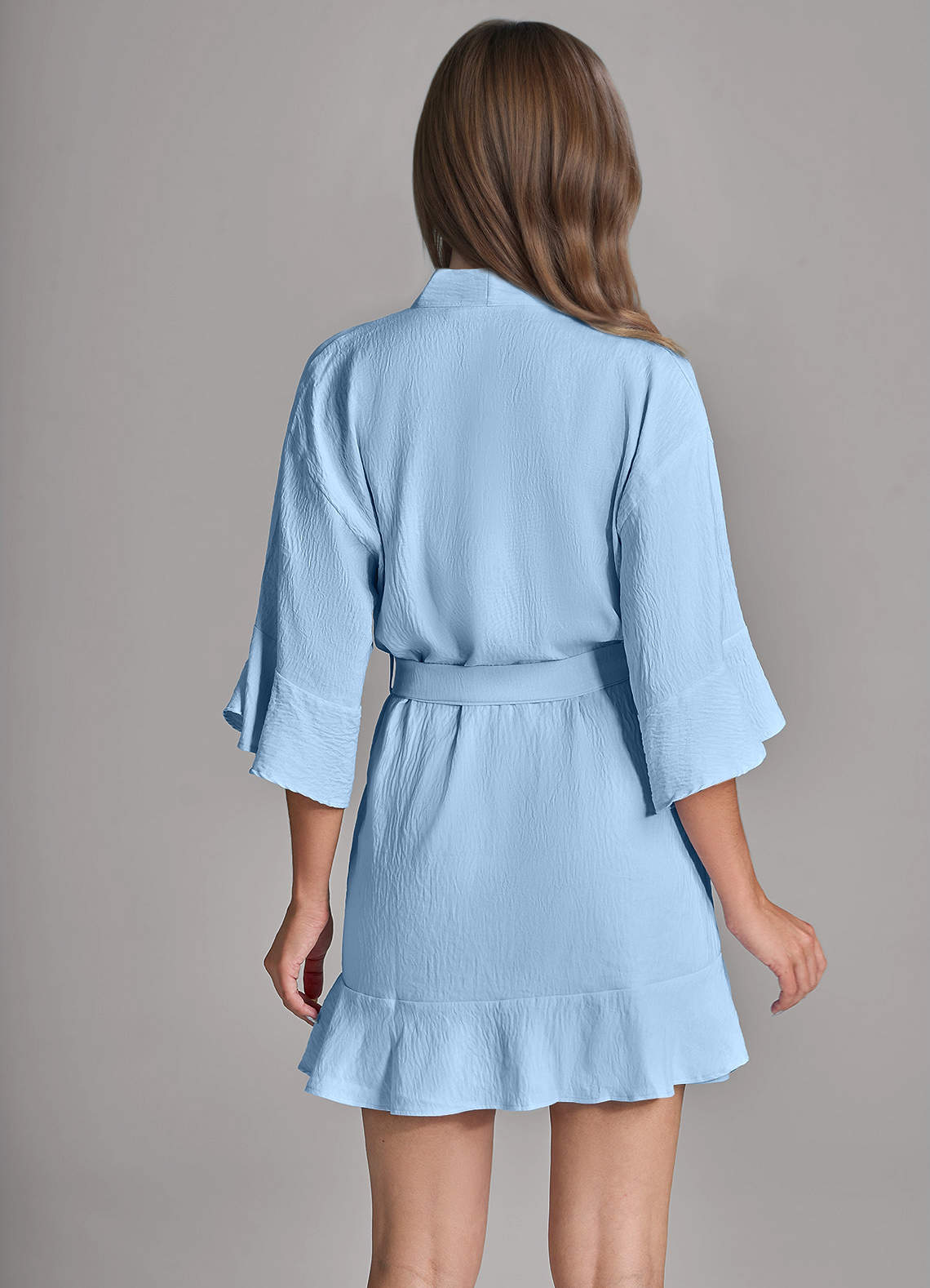 front Matching Color 2-Piece Ruffled Cloud-Soft Robe and Slip Set
