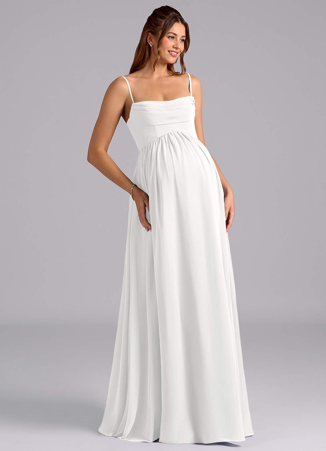 Azazie Saige Gravid brudtärna klänningar Klä A-Linje Plisserad Golvlängd Chiffong image6