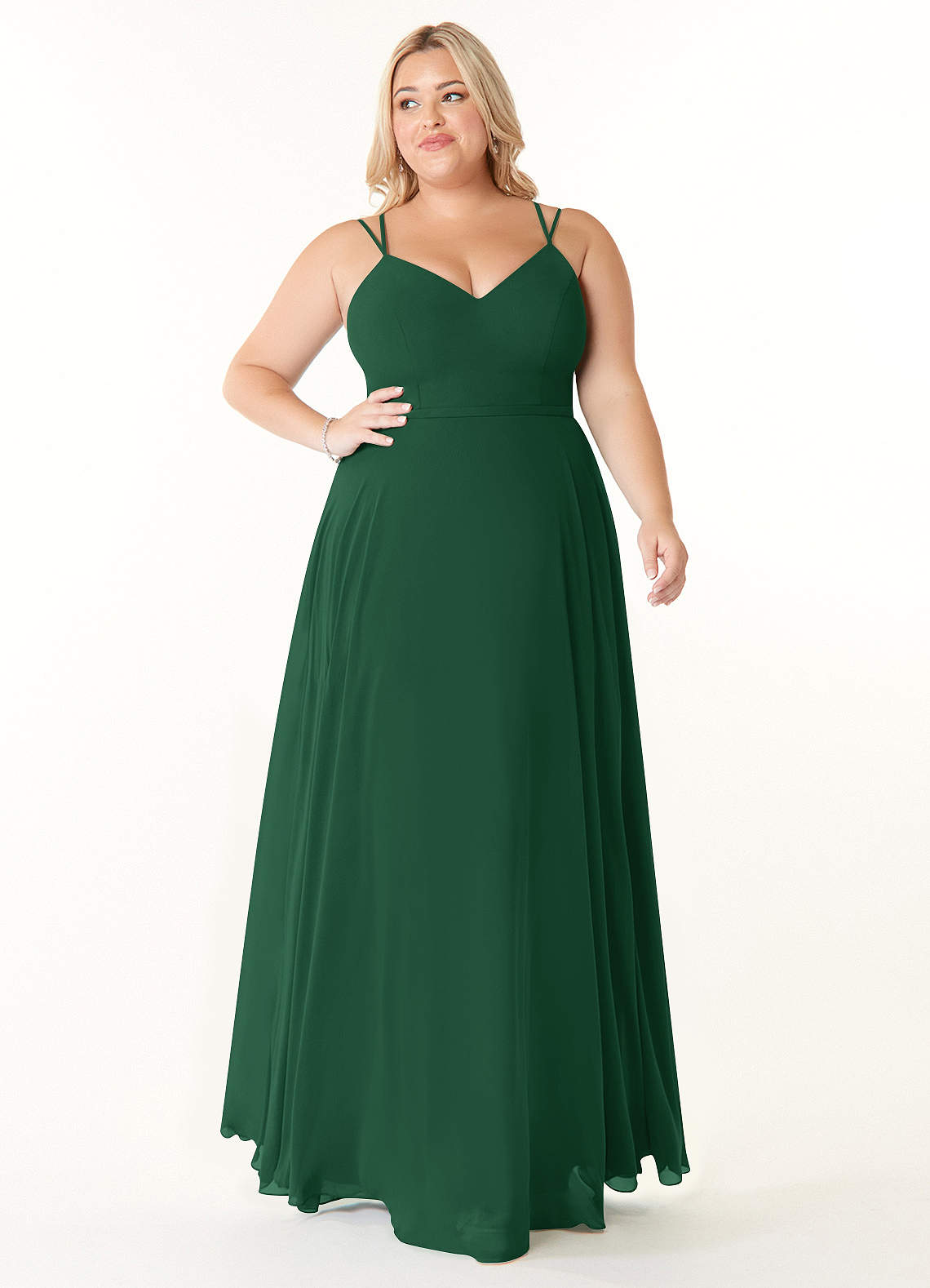 Azazie Janine Abiti da Damigella Abito A-Line in Chiffon con Scollo a V Verde Scuro image1