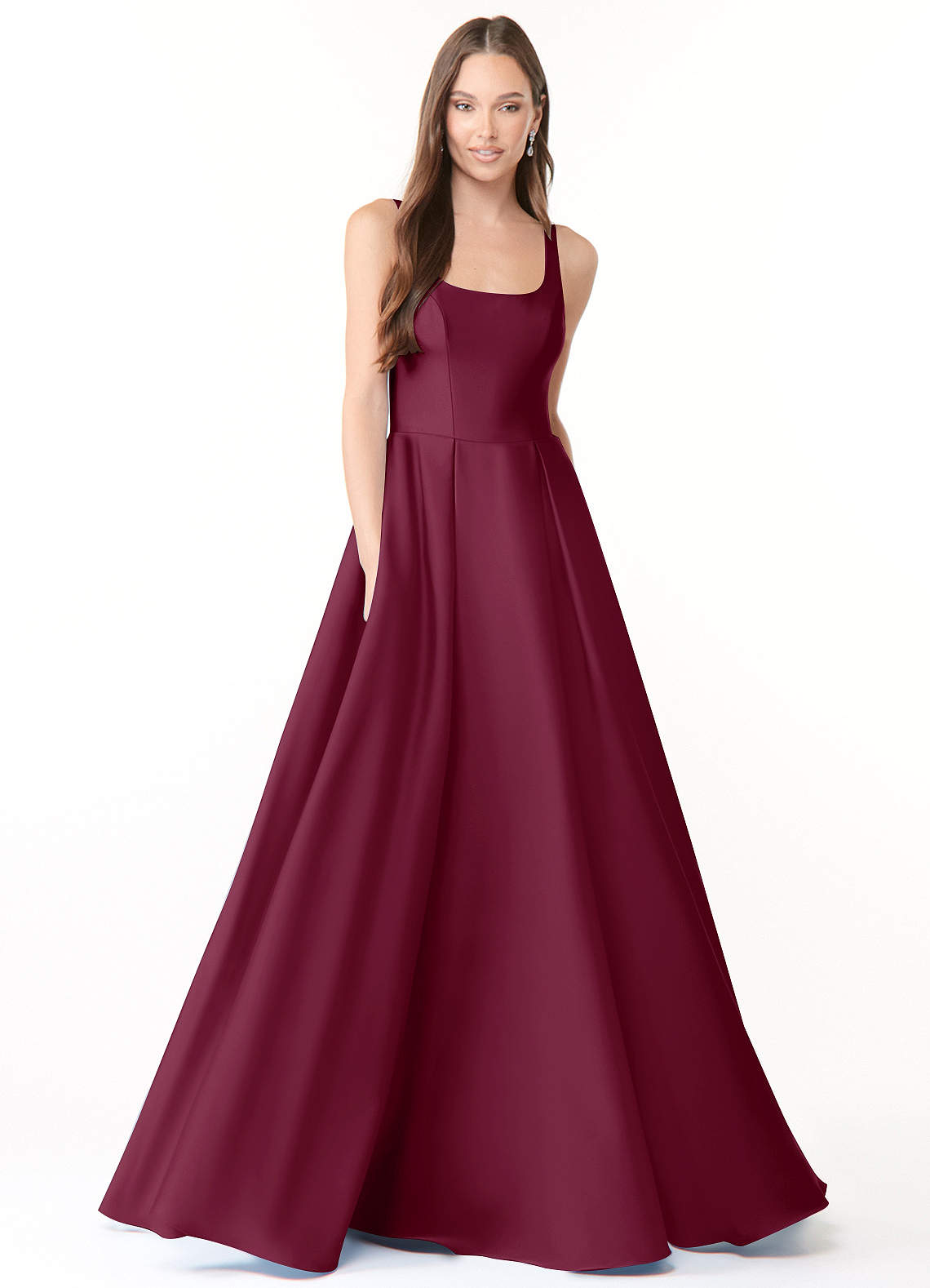 Azazie Neve Bridesmaid Dresses Mulberry Ball-Gown with Pockets Stretch Satin Dress image1