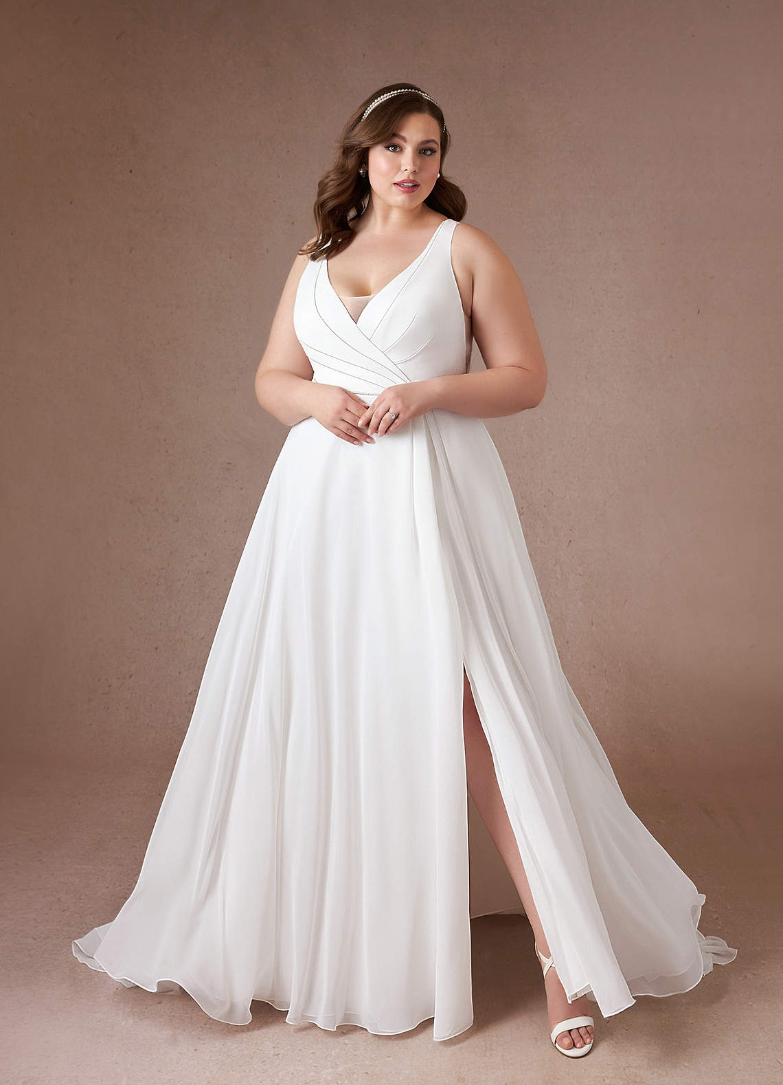 Azazie Estelle Wedding Dresses Diamond White A-Line Pleated Chiffon Dress image1